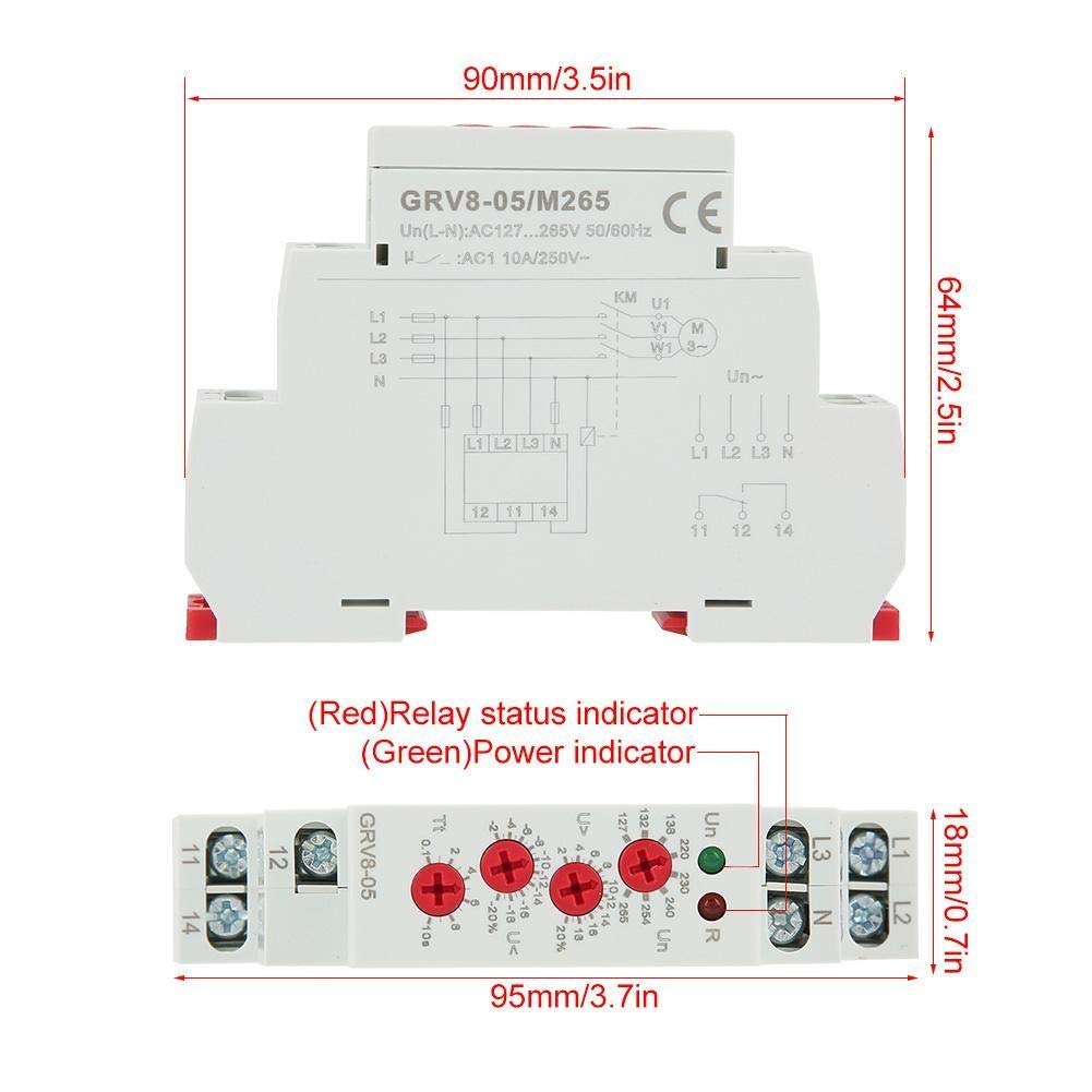 Relé de voltaje, M265 GRV8-05 Relé de monitoreo de voltaje trifásico, protección contra fallas de fase de secuencia de fase, para protección y control de equipos