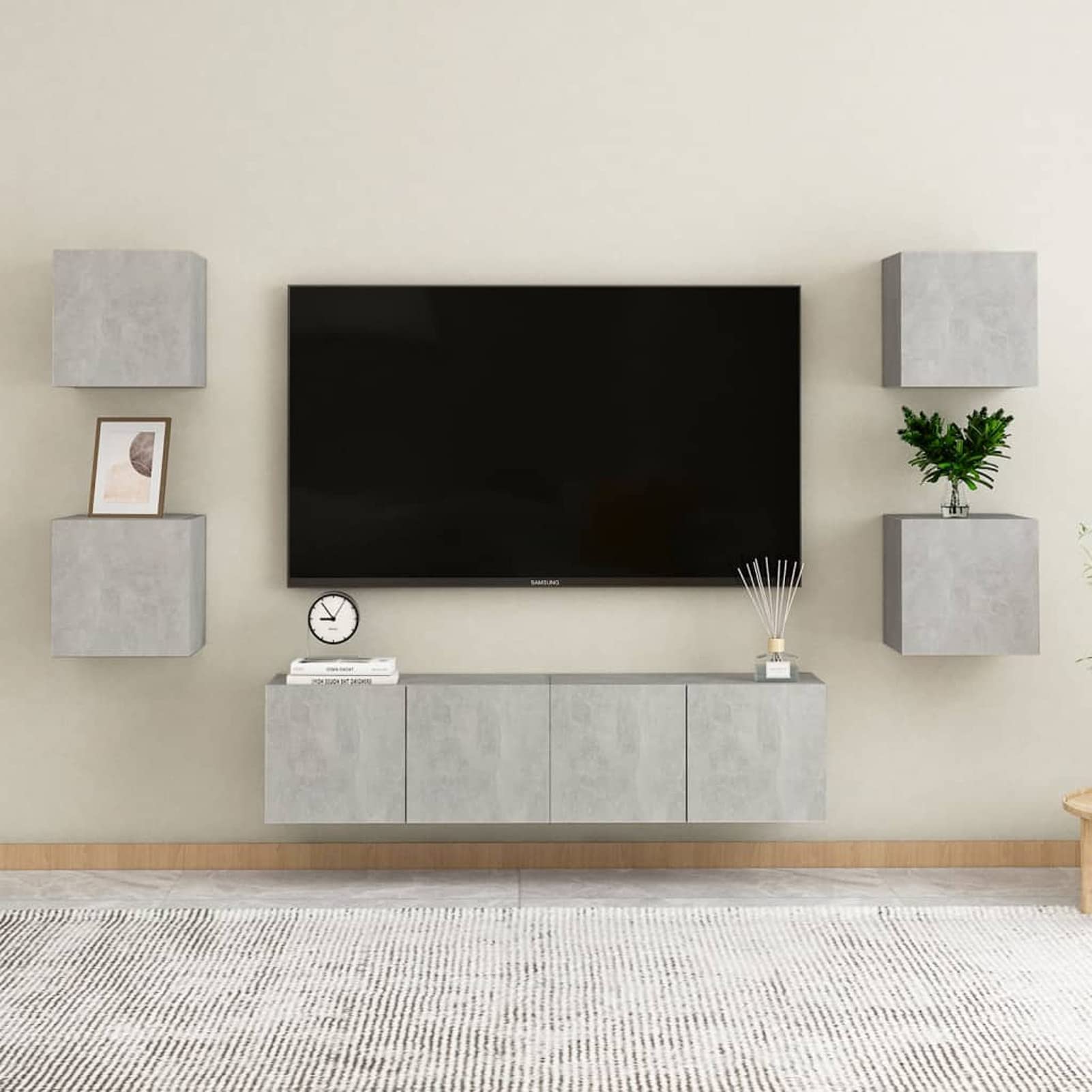 Homgoday Comodini Grigio Cemento 2 pz 30,5x30x30 cm in Truciolato, Comodino Camera da Letto, Comodino Credenza per Camera da Letto
