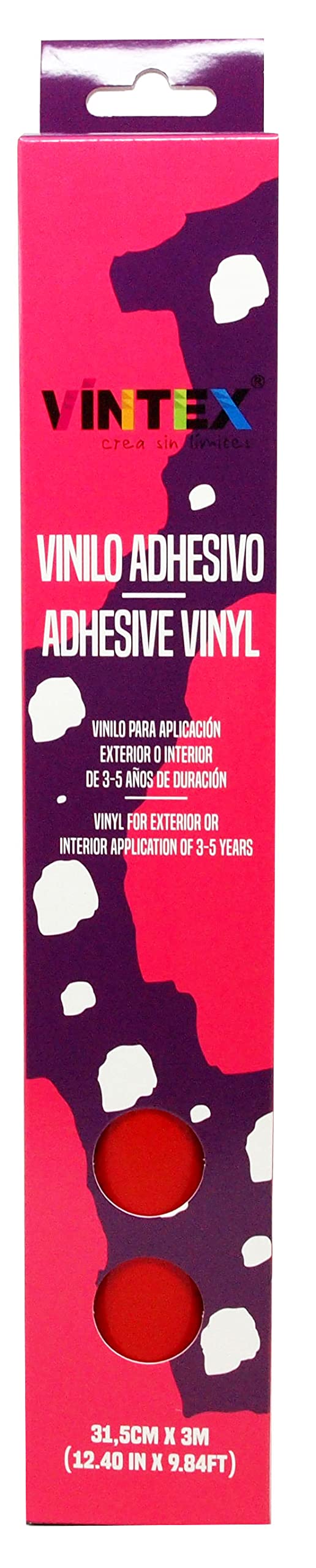 VINTEX - Vinilo Adhesivo Acabado Rojo Brillo 3m x 31,5cm - para Interior y Exterior - Apto para Plotter de Corte - Durabilidad de 3 a 5 Años - Vinilo de Rotulación