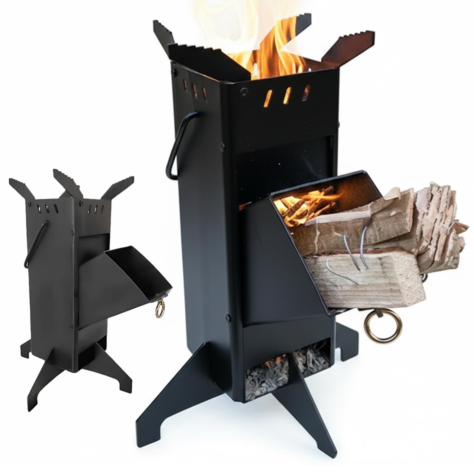 Poêle à bois camping faible consommation en acier avec poignée pliable portable