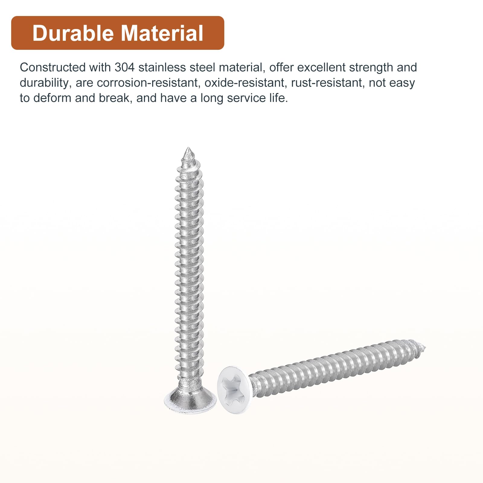 DTGN 50Pcs ST3.5x30mm Flat Head Wood Screws, 304 Stainless Steel White Phillips Self Tapping Screws - Image 3