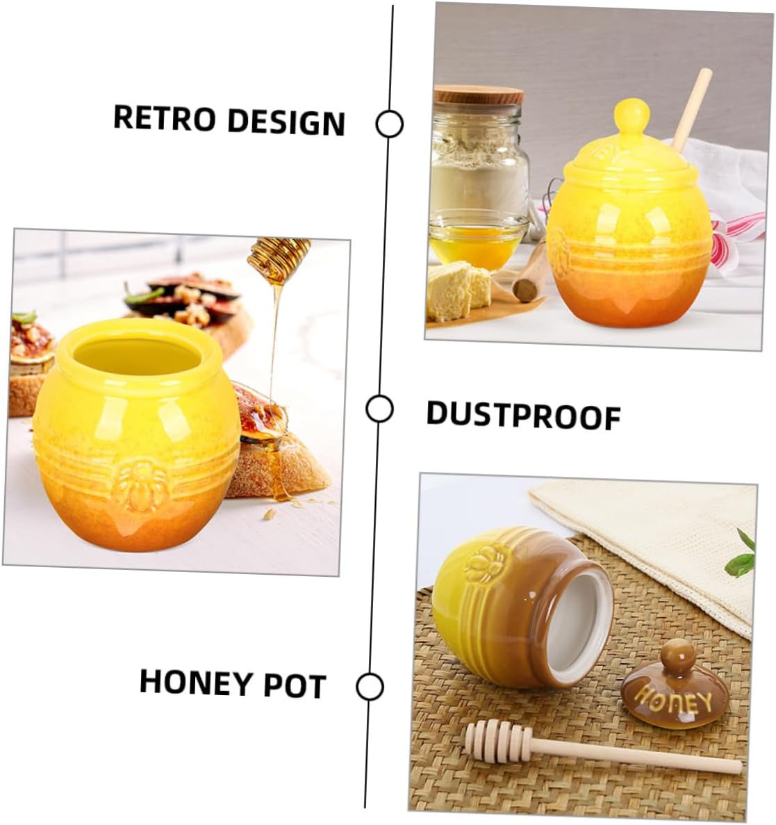 Alipis 2set Ceramic Honey Storage Canister Stirring Rod for Kitchen Use Honey Dispenser for Freshness and Decoration
