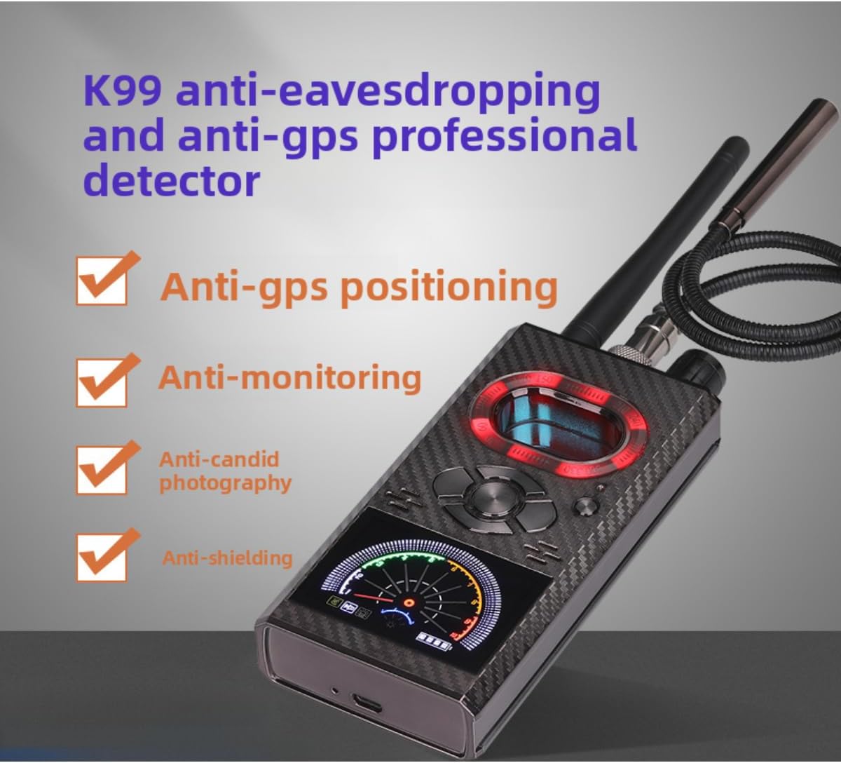 K99 Wireless Signal Detector – Hidden Camera Finder, GPS Tracker Locator, 1-8000MHz RF Scanner with 5 Modes (Infrared/Smart/Magnetic/Signal/Night Vision) for Hotel Office Car Privacy P