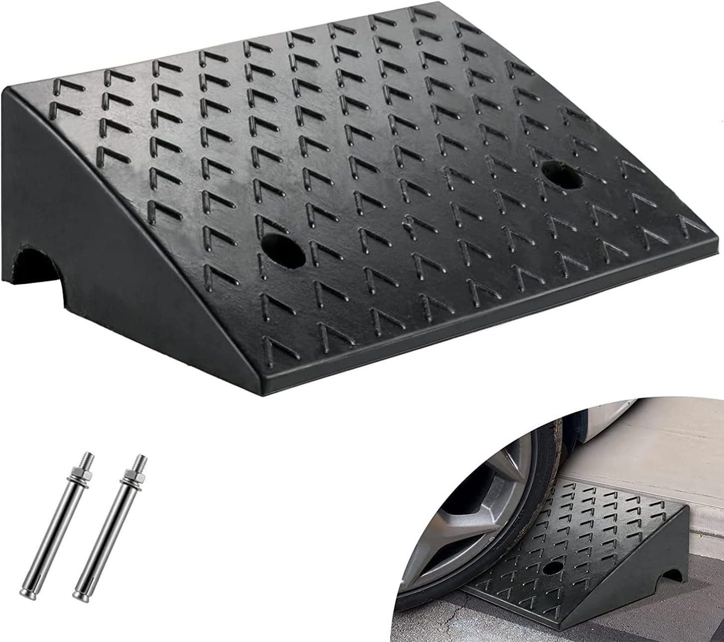 bimiti Rubber Kerb Ramp 15cm Height Heavy Duty Driveway Curb Ramp 6'' Inch Non-Slip Threshold Ramp for Car Truck Step Doorways Sidewalk Wheelchairs Bike Scooter Pavement Motorhome 47.5 x 40 x 15cm