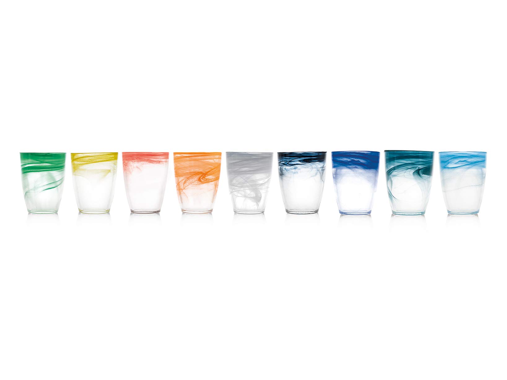 H&H Alabastro Set 9 Bicchieri, Vetro 230 ml, Multicolore, 9x9x11 cm, 9 Unità