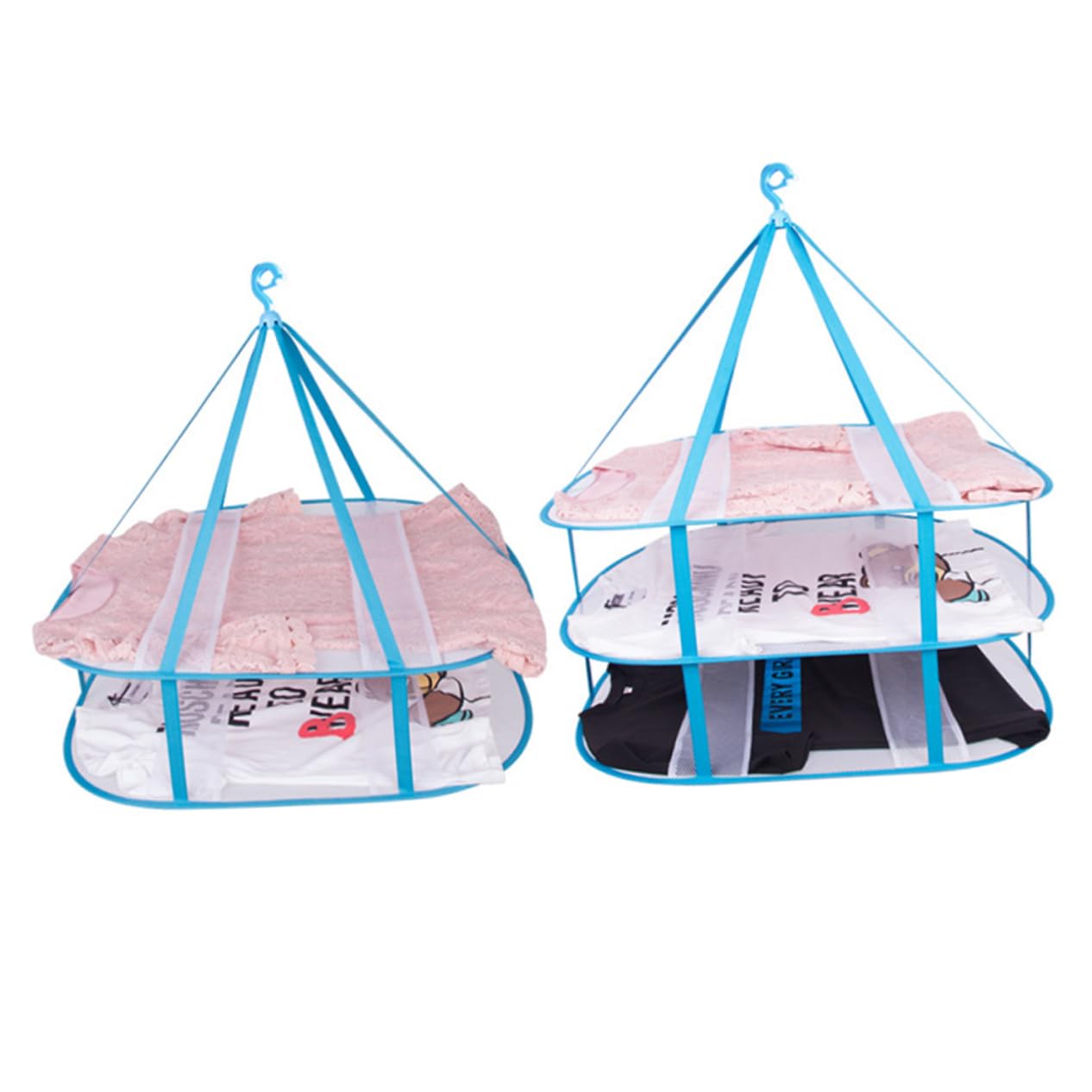 TIDTALEO Folding Drying Rack Sturdy Mesh Hanging Sweater Dryer for Indoor Outdoor Use Breathable Construction with Wire Ring Convenient Storage Blue