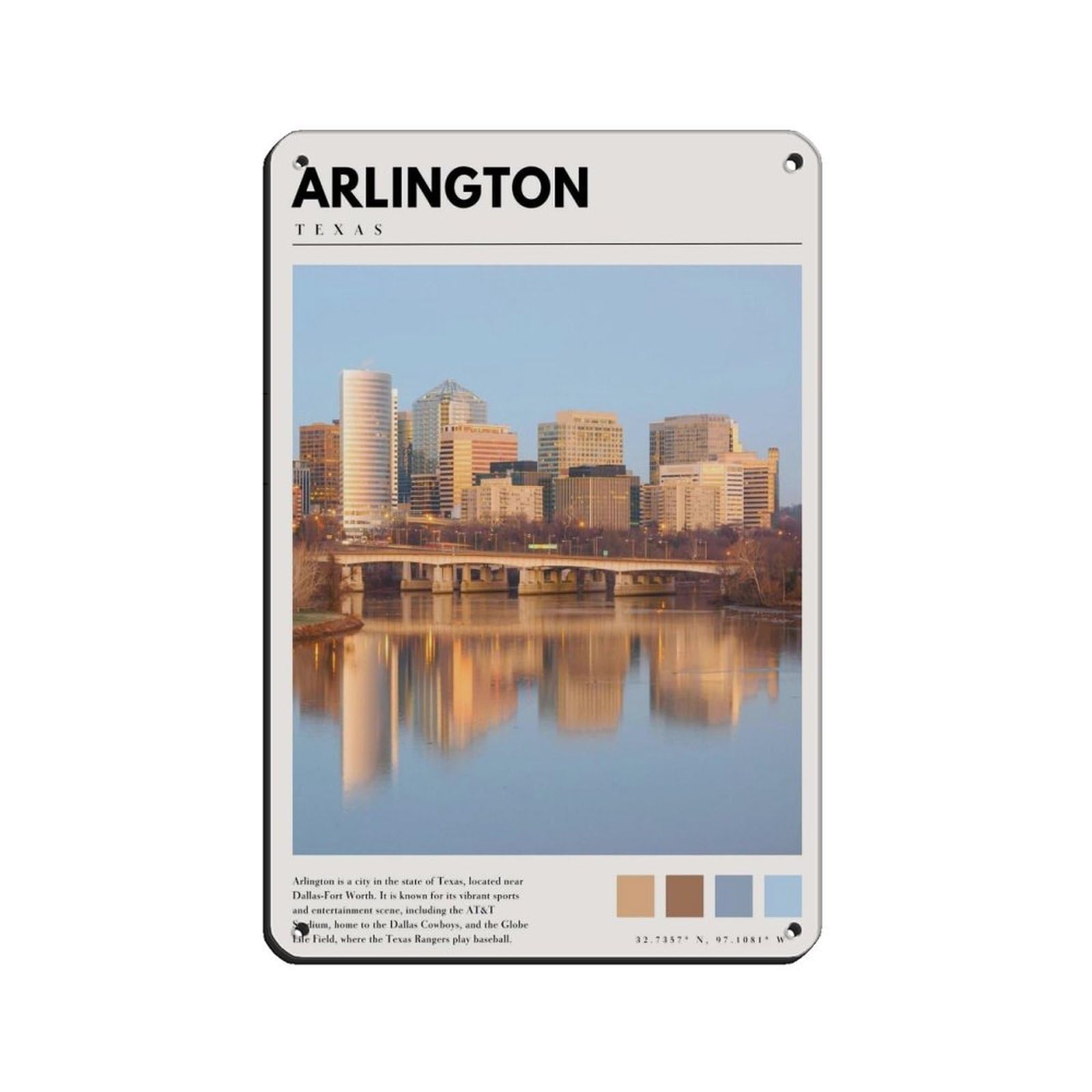 Arlington Texas Poster Arlington Art Tin Sign Vintage Metal Pub Club Cafe Bar Home Wall Art Decoration Poster Retro 8x12inch(20x30cm)