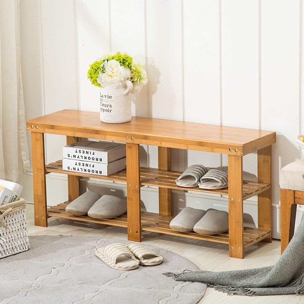 LMCLJJBamboo Shoe Bench Entryway Storage Rack with High and Low Levels for Adult and Child Shoe Racks Bamboo Frame Multi-layer Dustproof Solid Wood Shoe Rack (Size : 100cm)