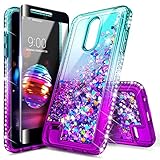 LG K30 Case, Phoenix Plus/Premier Pro LTE /K10 2018 /Xpression Plus/Harmony 2 w/[Tempered Glass Screen Protector], NageBee Glitter Liquid Quicksand Waterfall Floating Sparkle Cute Case -Aqua/Purple