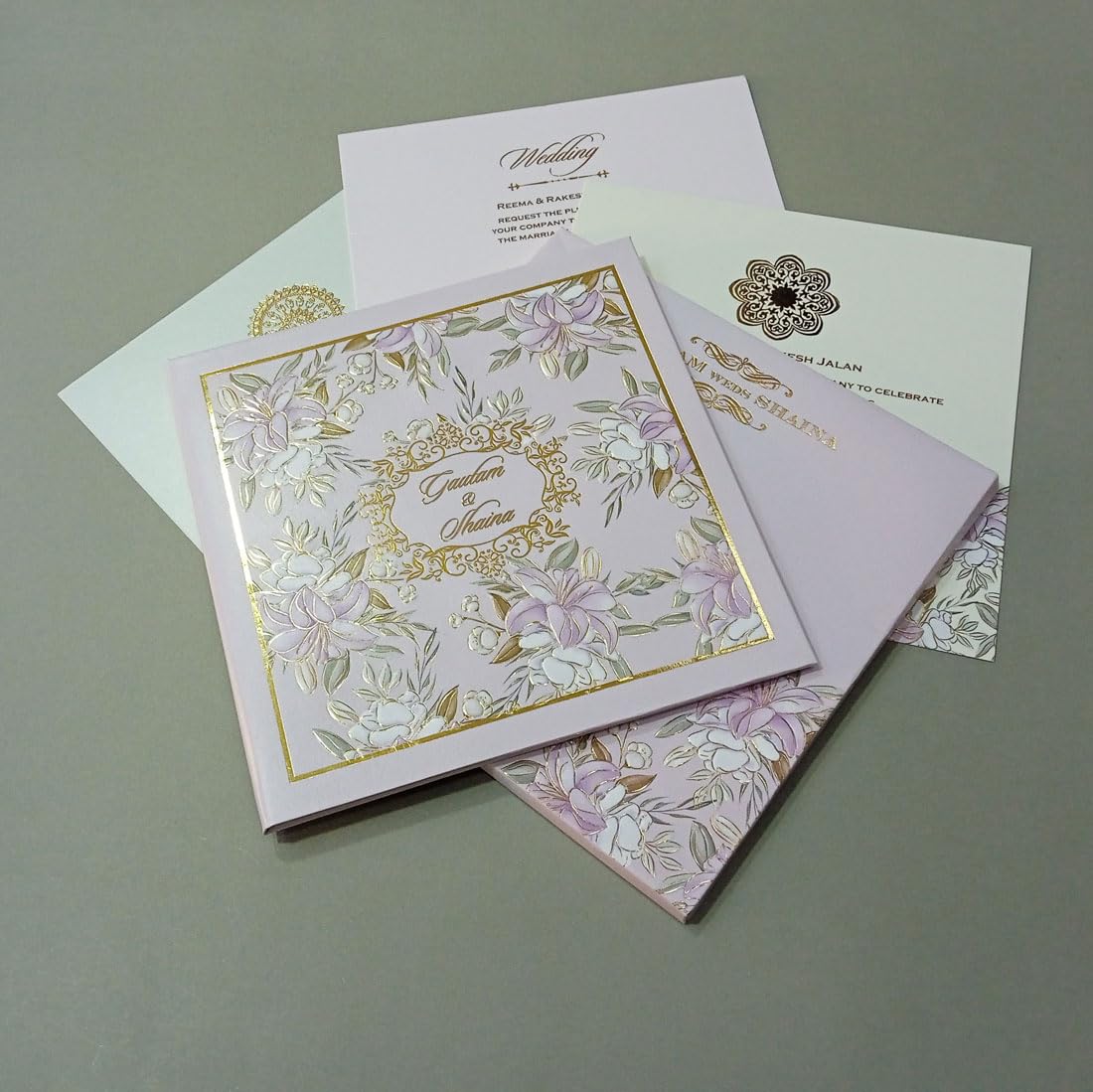 JIMIT CARD Royal & Exclusive Hardbound Invitation Card With Floral Print (Pack Of 75)
