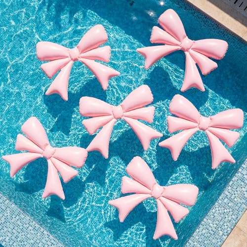 Teyva Daily Inflatable 3 Pcs Pink Bow Pool Floats with Pump for Adults, Large Pink Bow PVC Balloons Pool Party Decor for Summer Swimming Birthday Wedding Baby Shower Gender Reveal Bridal