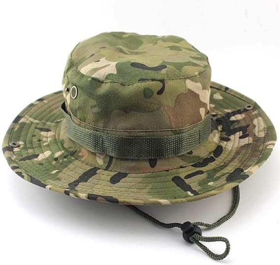 El Yongbest Sombrero de melocotón es un sombrero de pesca beige redondo con patrón de camuflaje, fabricado en 60% algodón y 40% poliéster. Ajustable y transpirable, ideal para actividades al aire libre como senderismo, camping, pesca y más. Incluye cordón ajustable de la barbilla y banda interior para el sudor. Tamaño único, adecuado para circunferencias de cabeza de 55-60cm.