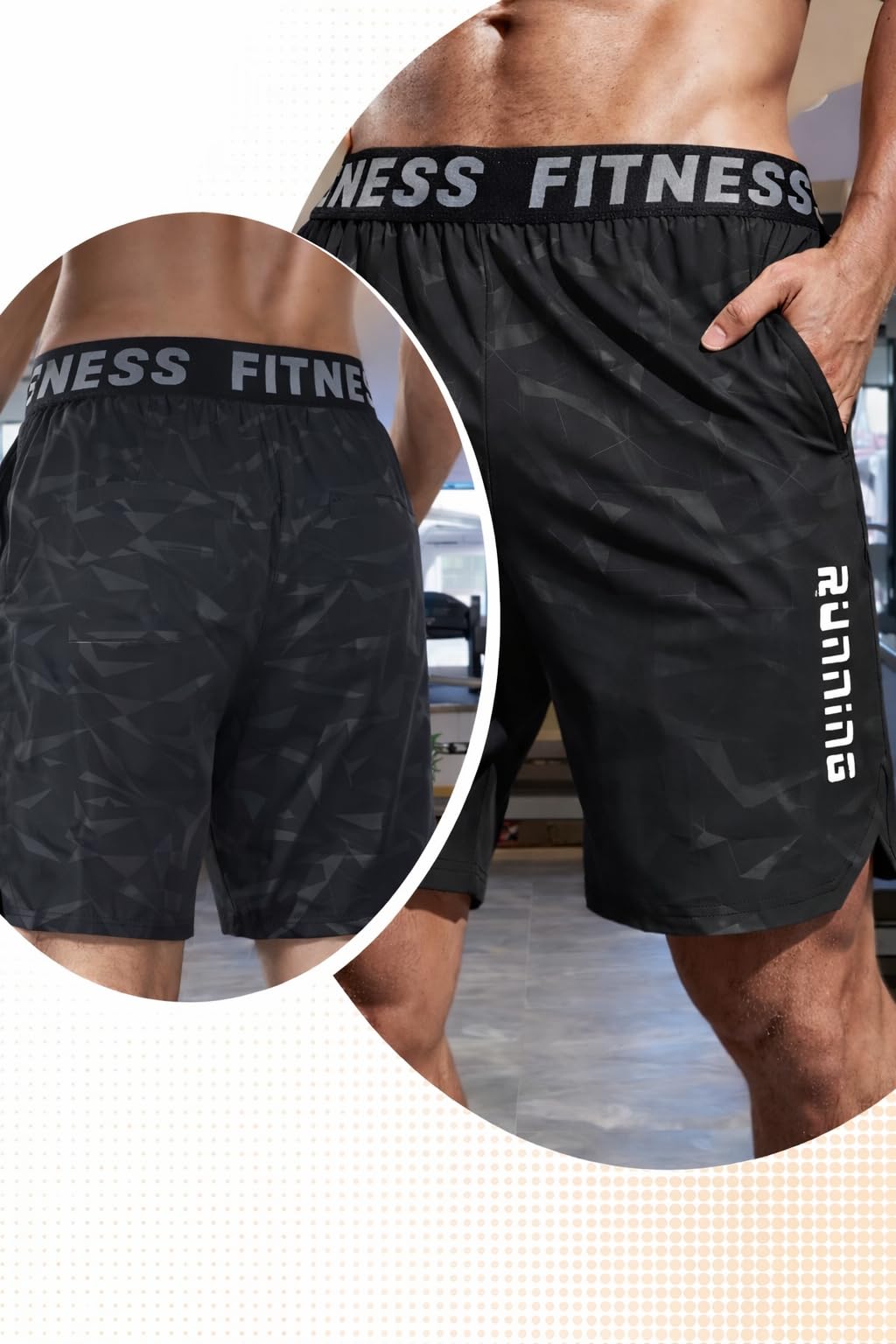 Pantalones cortos de entrenamiento de secado rápido para hombre, transpirables, elásticos, para correr, entrenamiento, atléticos — view 3