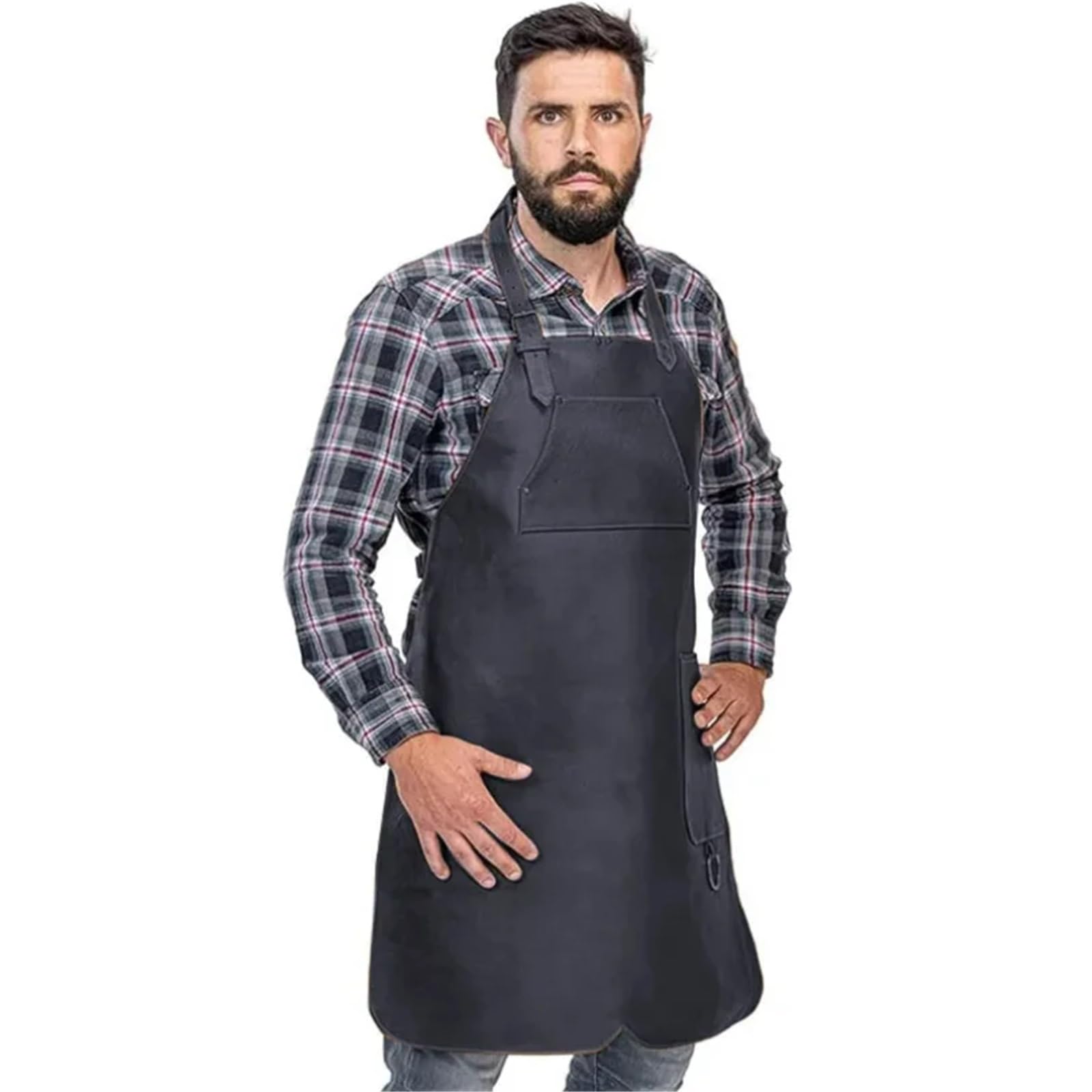 Heavy Duty Tool Apron Delantal de cuero sintético impermeable con cuello ajustable for barbacoa al aire libre, carnicero, zapatero, trabajo bolsillo