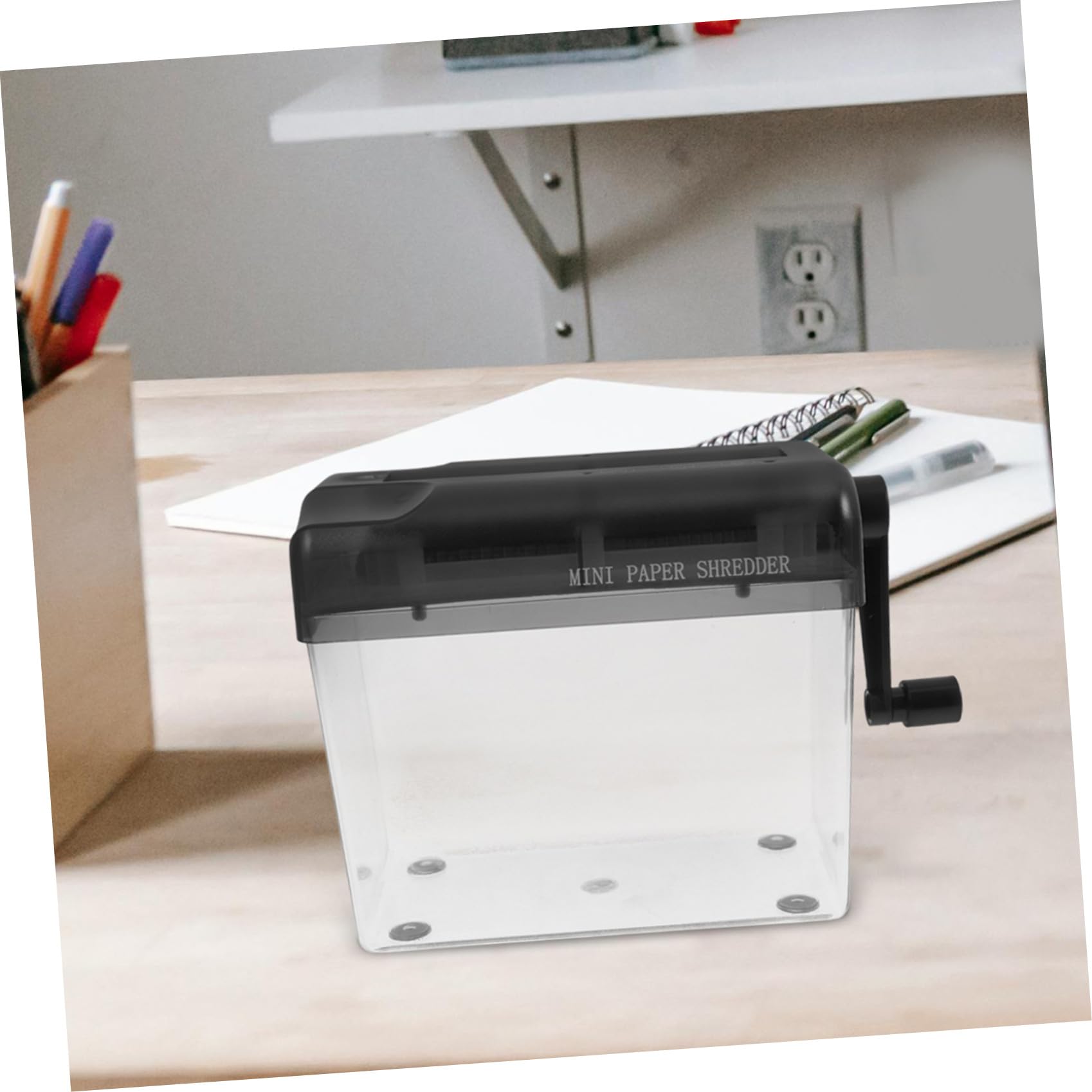 Destructeur Papier Manuel Compact Noir en Abs et Acier Inoxydable