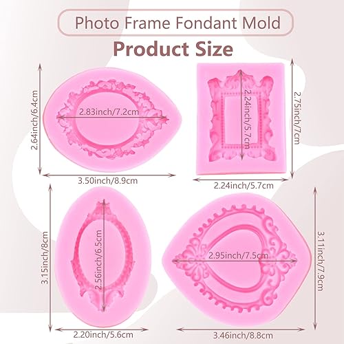 Miniatura 2 de MIYAHOUSE Marcos de fotos de silicona, marco de fotos, molde de fondant, estilo barroco, moldes para decoración de pasteles, chocolate, caramelo,