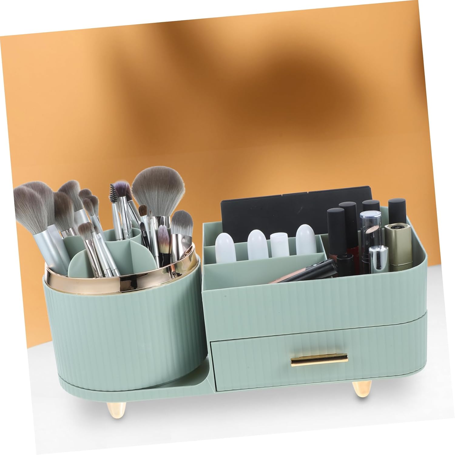 Rotating Makeup Organizer Large Capacity Cosmetic Display Case for Vanity Rotatable Design Multi-compartment Storage for Brushes Lipsticks Products