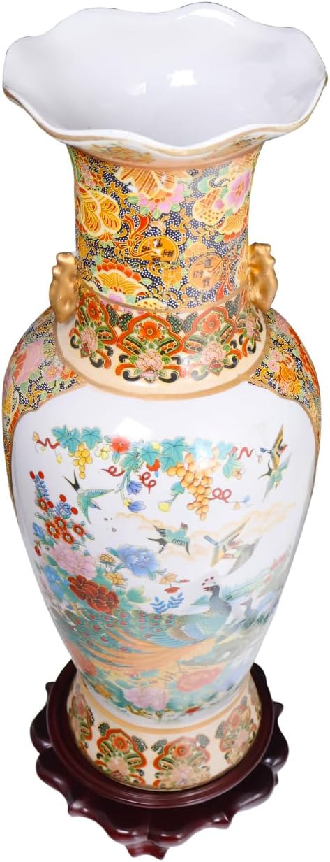 Oriental Furniture Warehouse Japanese Satsuma Fluted Vase with Handles