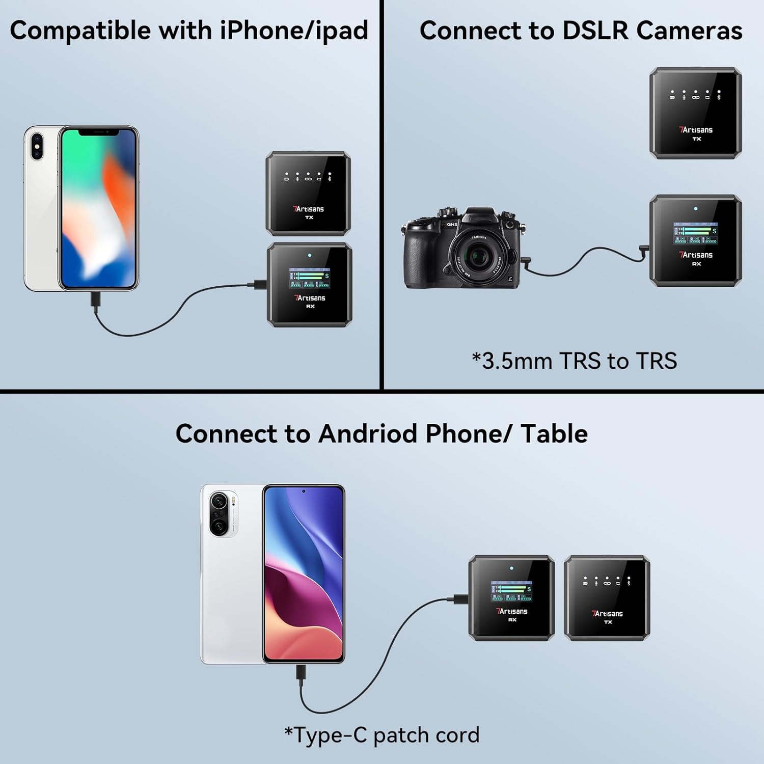 7artisans Wireless Lavalier Microphone with 100m Long-Distance Wireless Transmission,20H Battery Life and Noise Reduction,Safe Soundtrack,Compatible for DSLR Cameras/iPhone/Android/Live Streaming