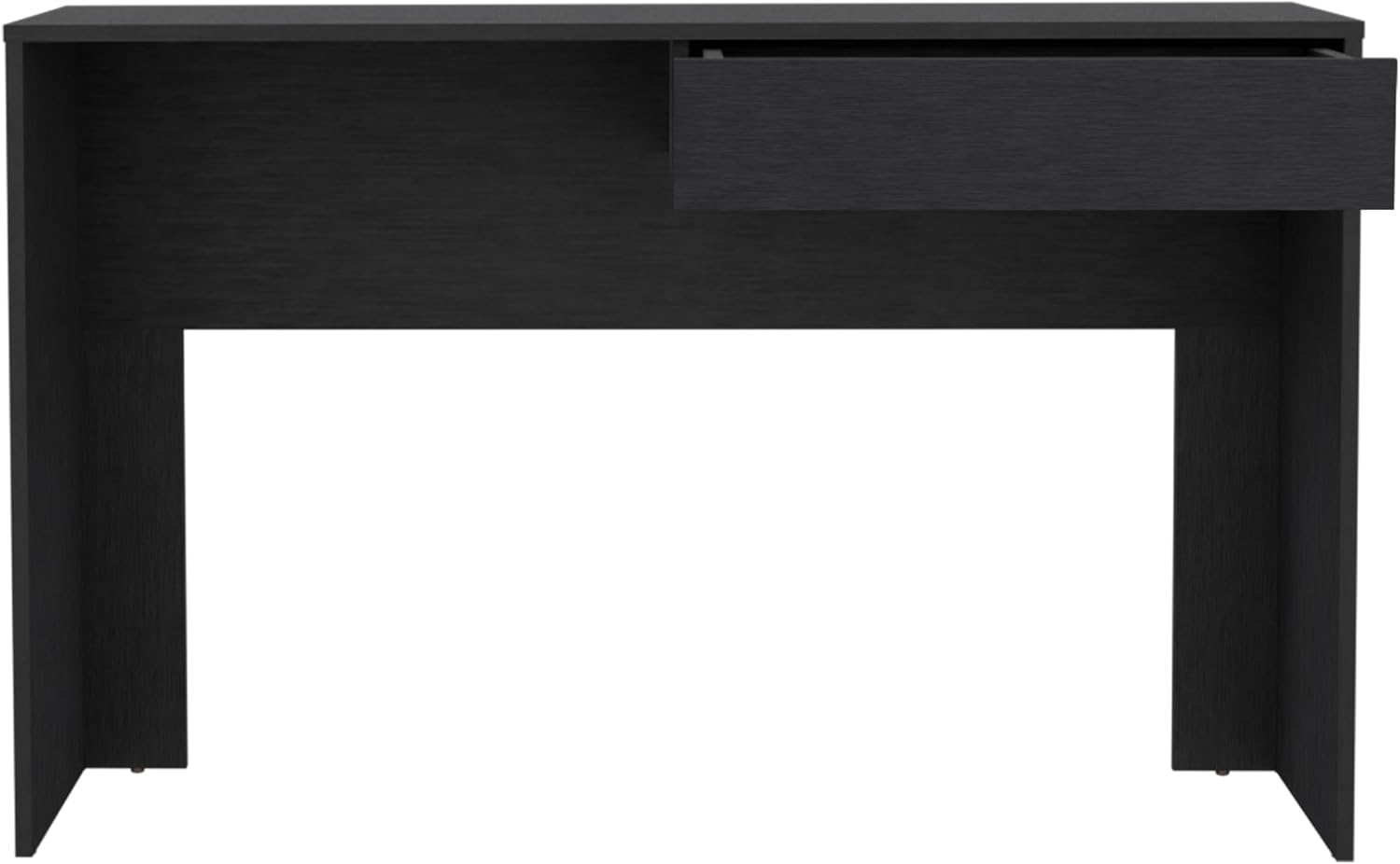 Front view of the desk with the handleless drawer fully open.