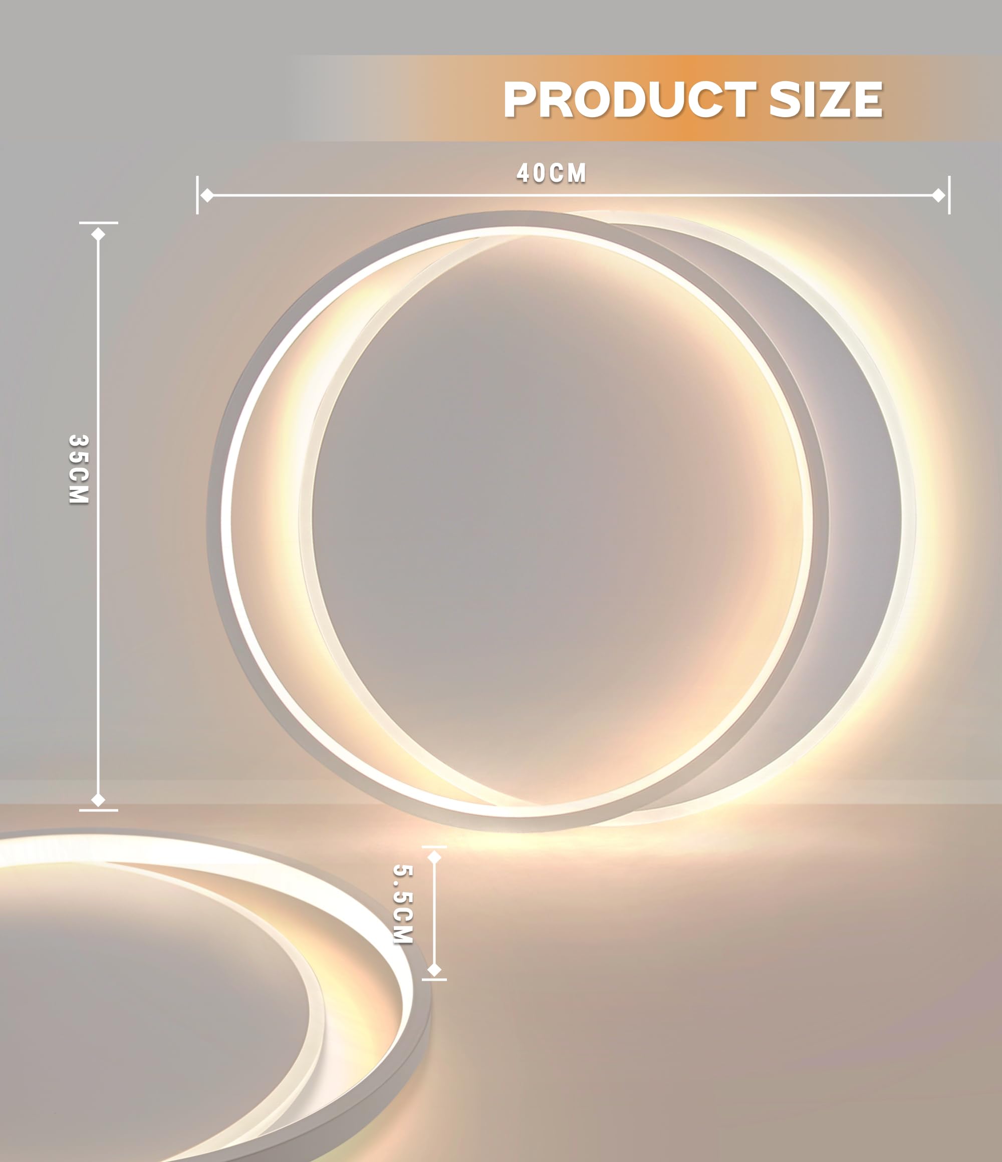 FANLG Plafoniera LED Soffitto Dimmerabile 3000K-6000K, Lampadario Soggiorno | 24W 2400lm Lampadario led soffitto Rond Plafoniere Moderno per Soggiorno Cucina Camera da Letto Corridoio, 40 * 35 * 5.5cm