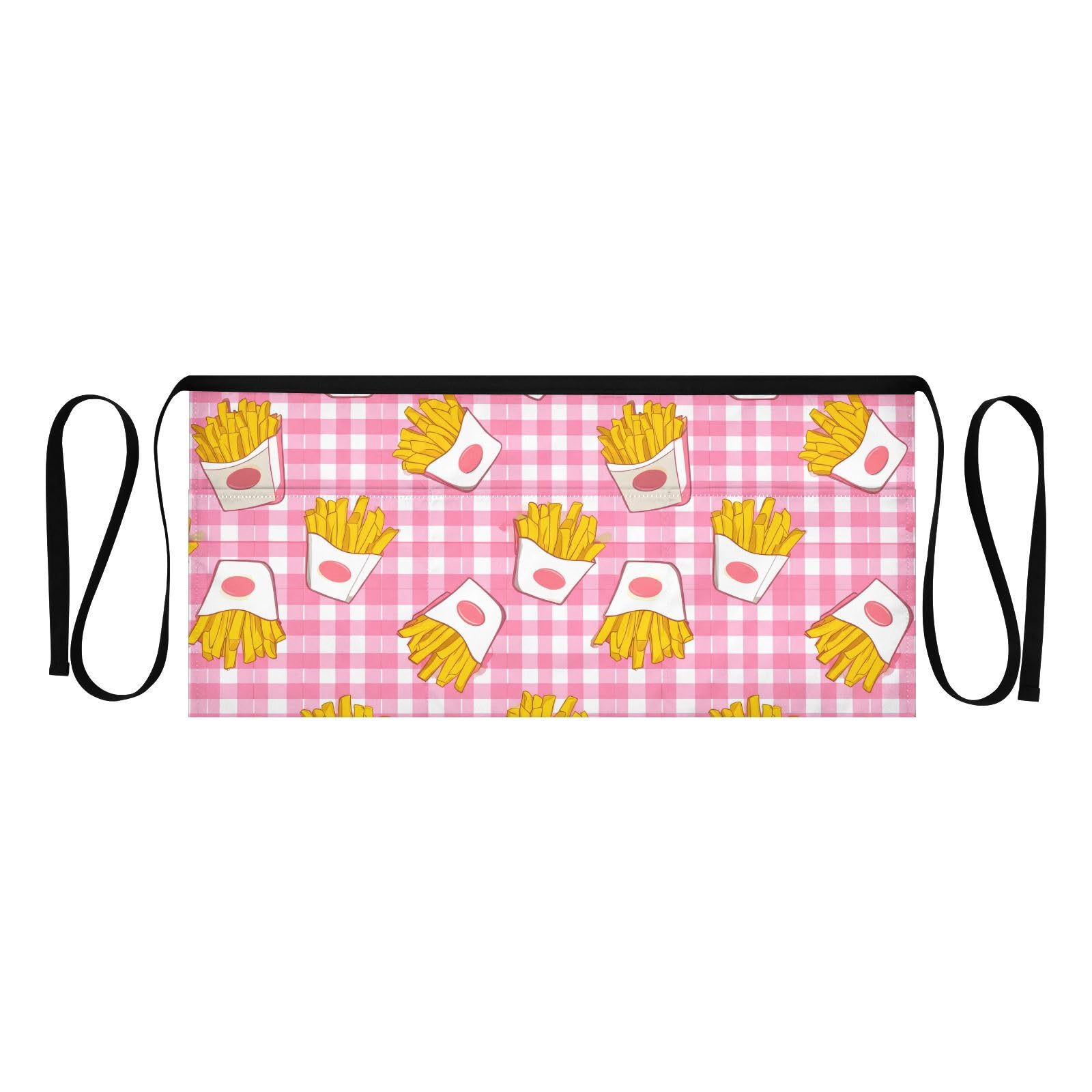 Cartoon Fries Pattern 3-Pocket Server Apron Professional Waist Apron for Waitress by SDMKA – 25.2" x 11.8", Polyester, B38, Model g455039327p1023c1088s2479