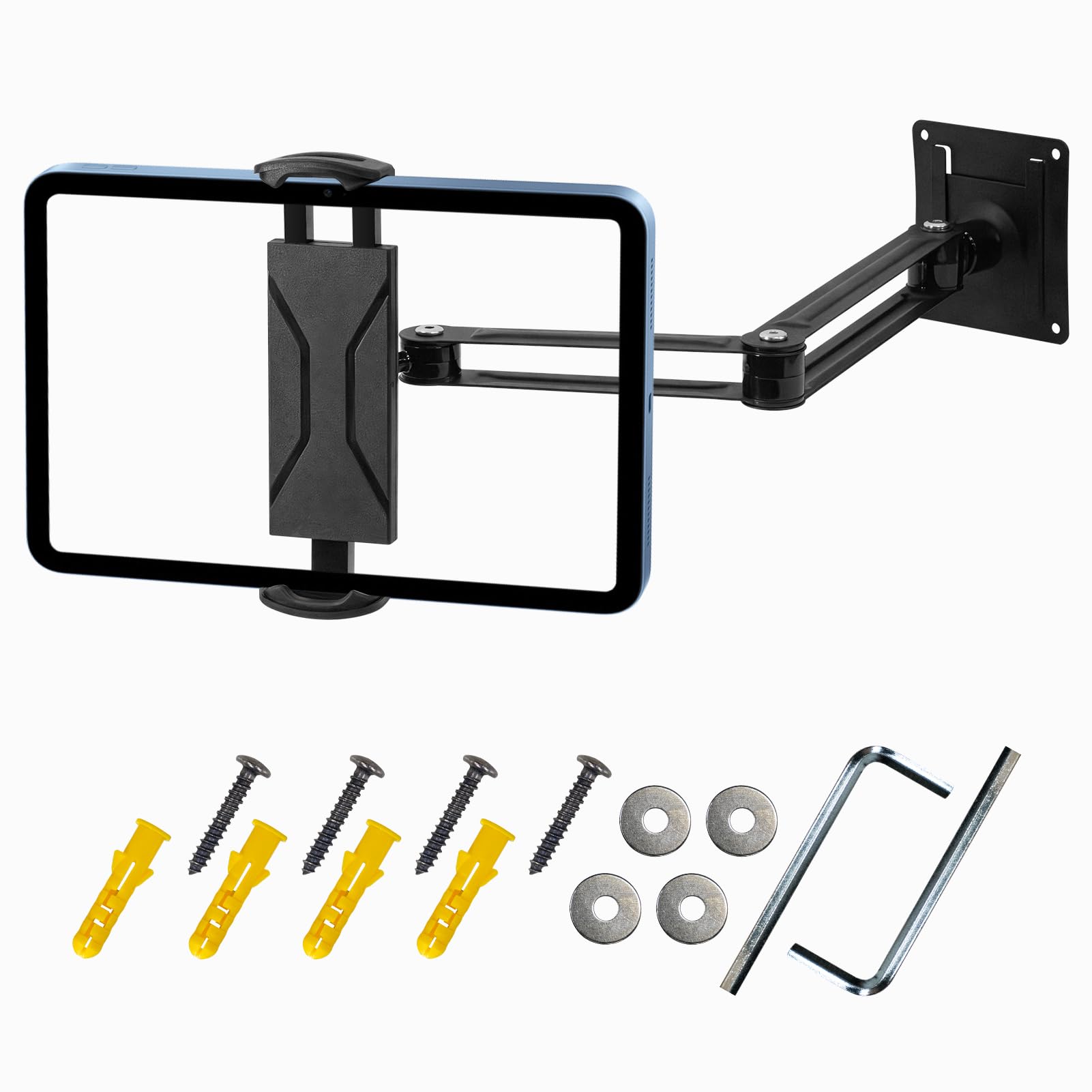 CNARIO Soporte de Pared para Tablet de Aluminio: Giratorio 360° y Extensible, Soporte de Pared Universal para iPad, Compatible con iPad Pro/Air/Mini y tabletas de 4,7 a 13 Pulgadas, Ideal para Cocina