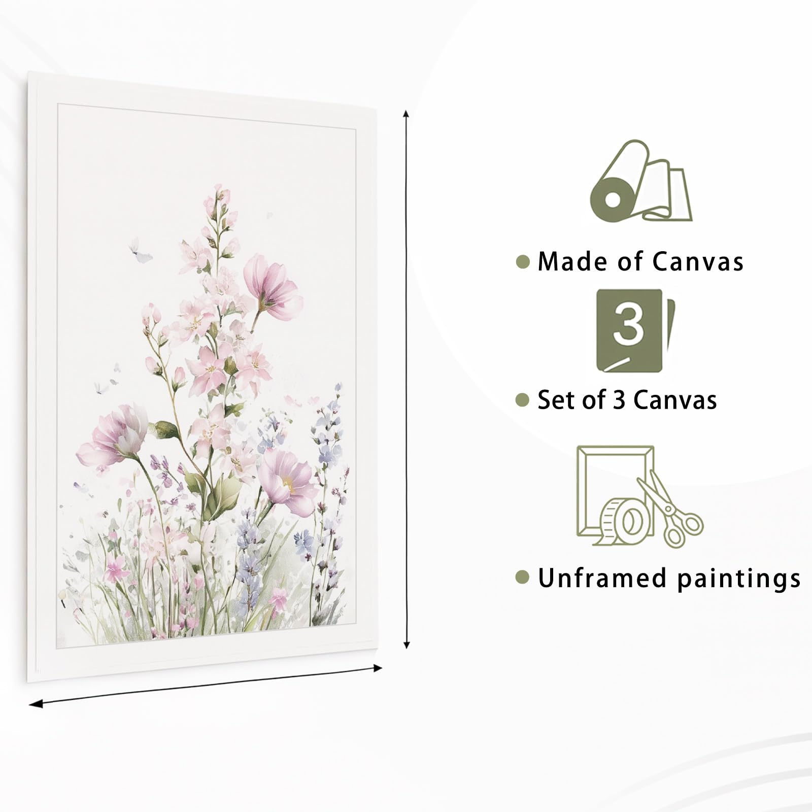 Générique 3 Pièces Botanique Floral Tableau Decoration Murale, Impression sur Toile Frais Fleur Herbe pour Maison Déco, Toile Peinture Affiche Chambre Bureau 50 x 70 cm