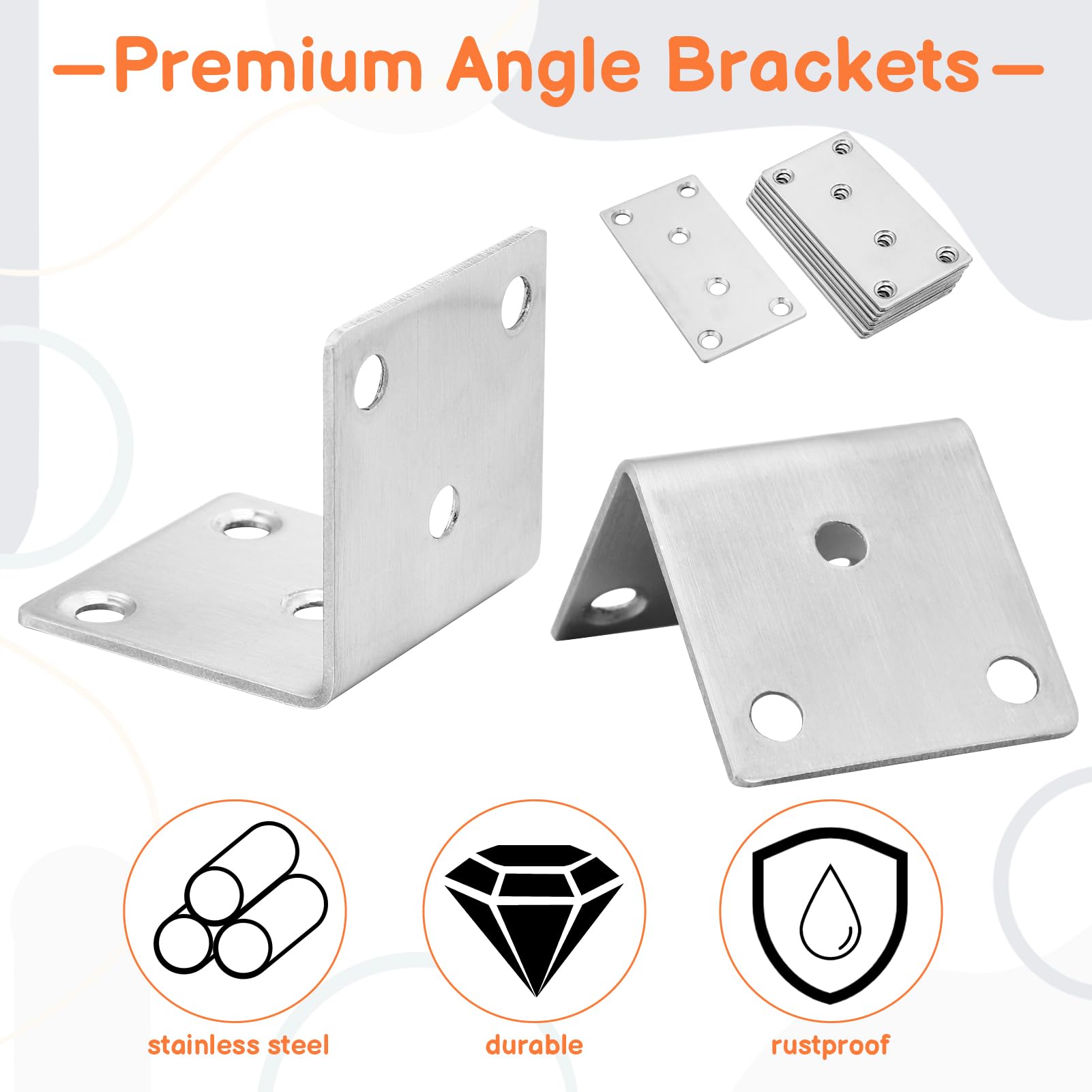 16Pcs Metal Brackets for Wood 8 L Shaped Angle Connector and 8 Flat Joining Plates, Heavy Duty Sleeper Brackets - Image 2