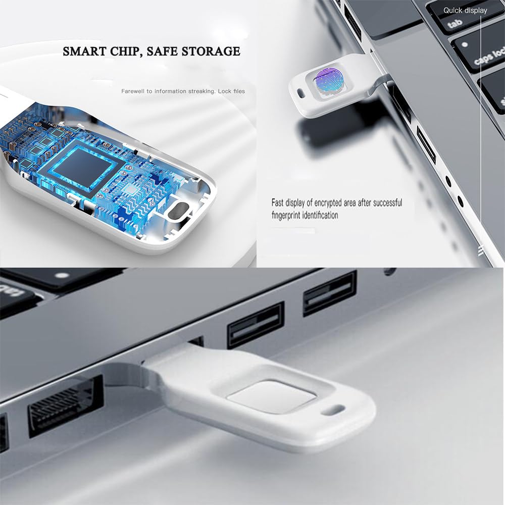 Unidad flash USB de desbloqueo de huellas dactilares, protección de contraseña de seguridad, disco USB, unidad cifrada, barra de almacenamiento cifrada para Android/PC (4,73 x 1,83 x 0,63 cm), plata +