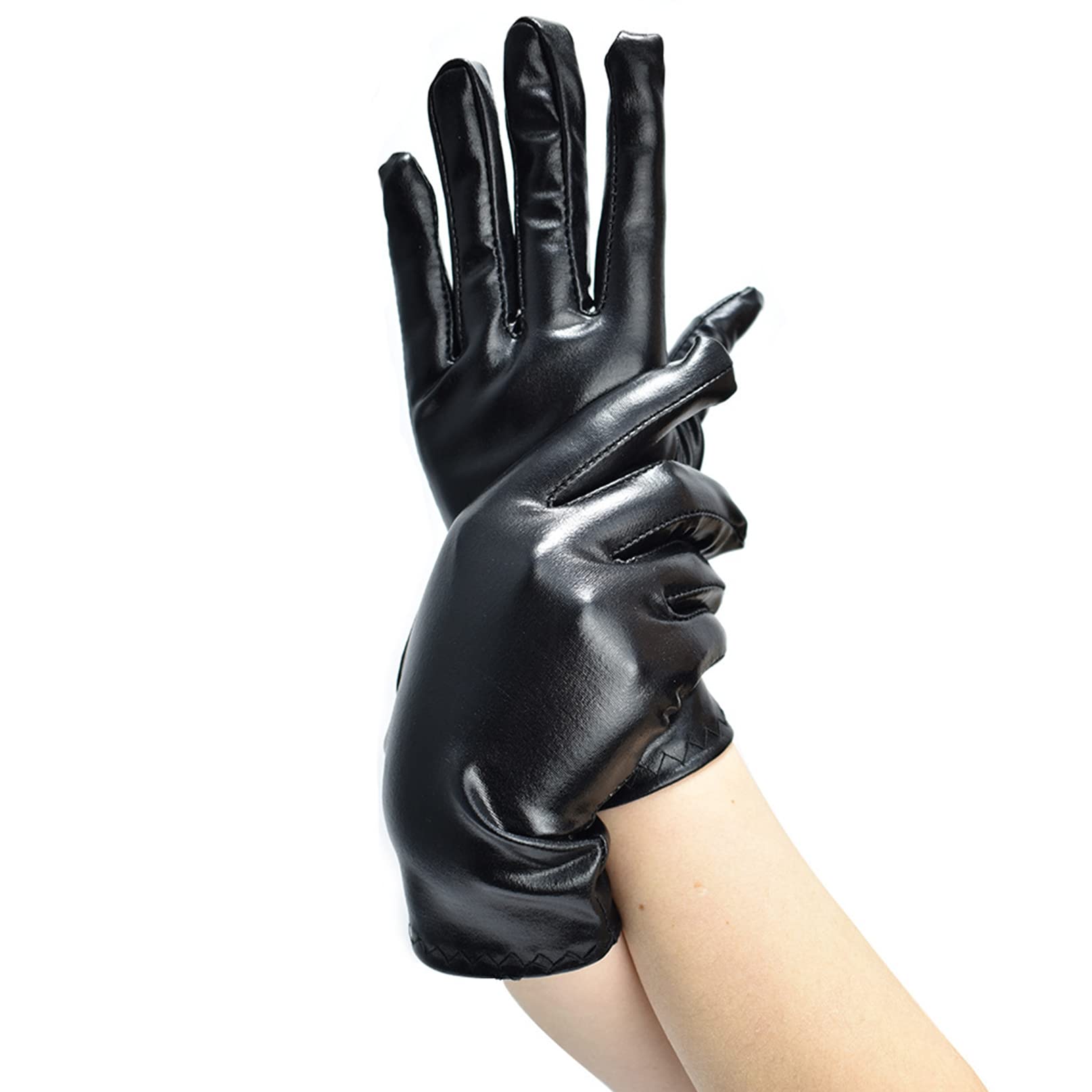 COSFAN Short Leather Gloves for Women,Punk Gloves,Driving Motorcycle Gloves,Fashion Dress Gloves for Opera Prom Evening Party