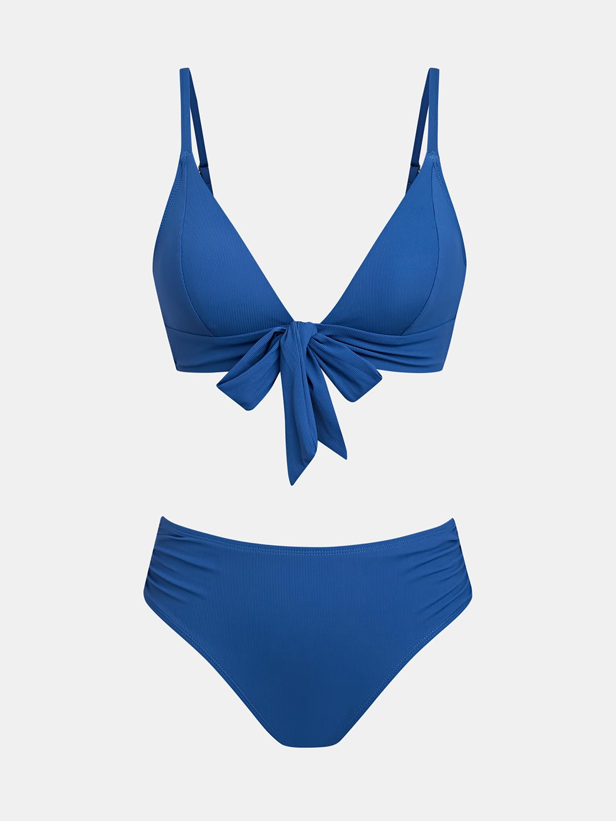 CUPSHE Maillot de bain deux pièces pour femme avec col en V et nœud sur le devant - Bretelles réglables froncées