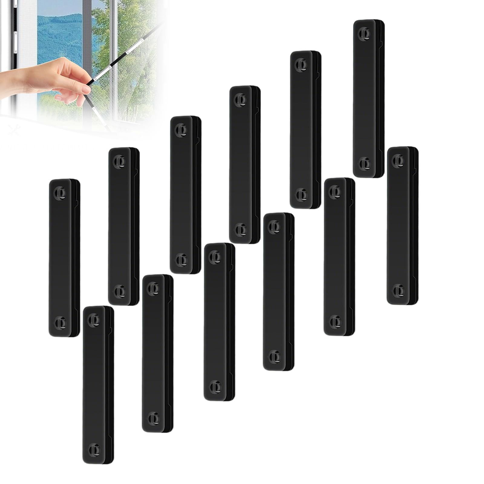 12 Pcs Magnetic Strips for Window Fly Screens,Self-Adhesive Magnetic Strips Clips,Punch-Free Universal Strong Magnet for Fly Screens Window Net Insect Screen, Mesh Curtains, Door Curtains-Black