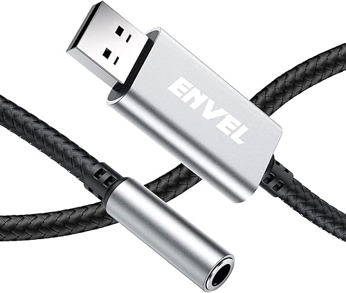 Miniatura 10 de ENVEL Adaptador de audio USB a 0.138 in, tarjeta de sonido estéreo externa con doble TRS de 3 polos de 0.138 in para auriculares y micrófono