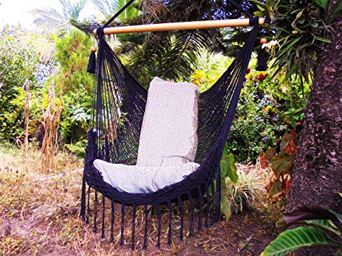 Hammock swing chair handmade with macrame edge handmade cotton black color/Indoor Outdoor Chair Hammock/Hanging Chair Swing.