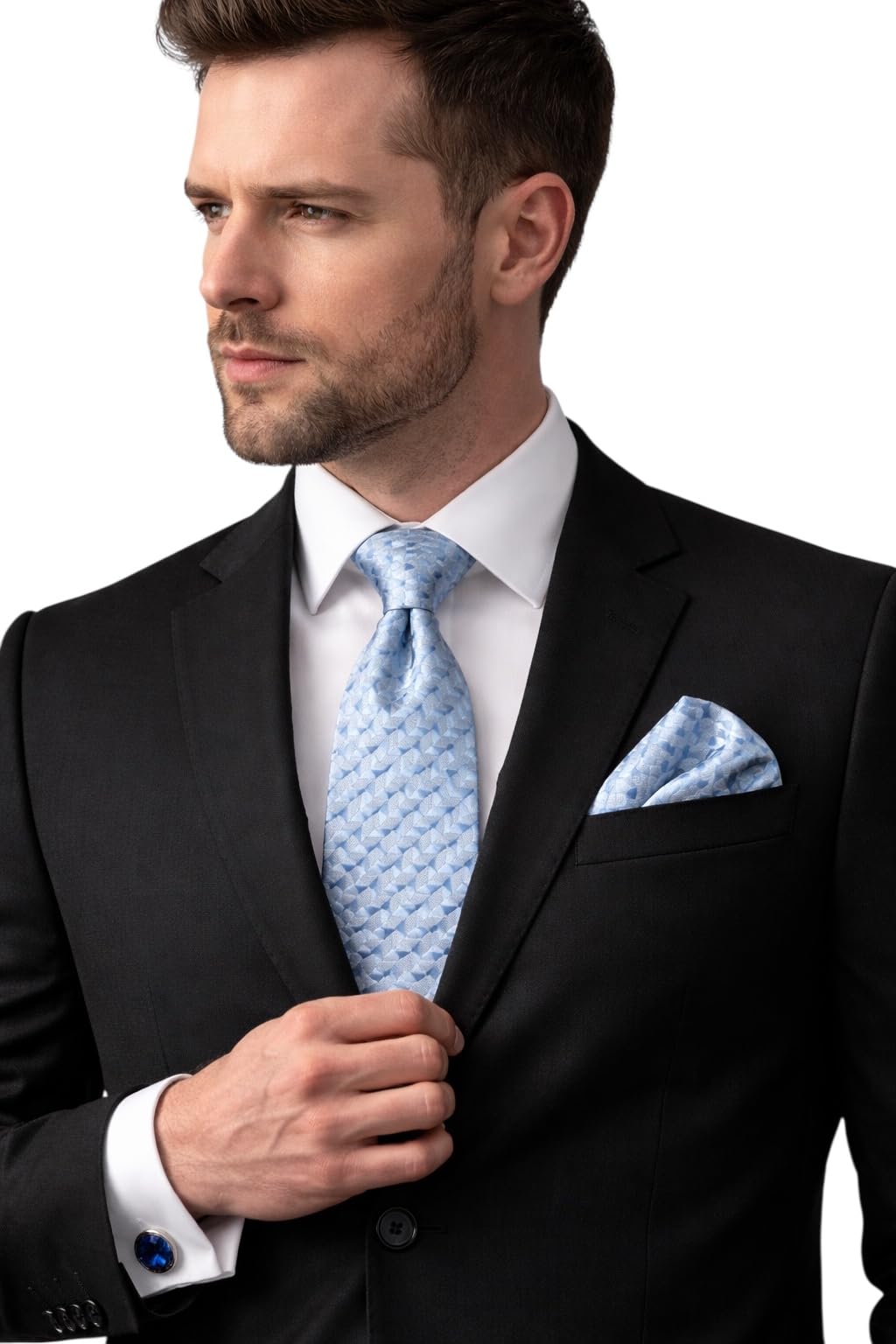 livik Men’s Premium Jacquard Tie Set with Pocket Square & Imported Stone Cufflinks | Blue & Gold Formal Gift Set for Wedding, Party & Office Wear-picture-25