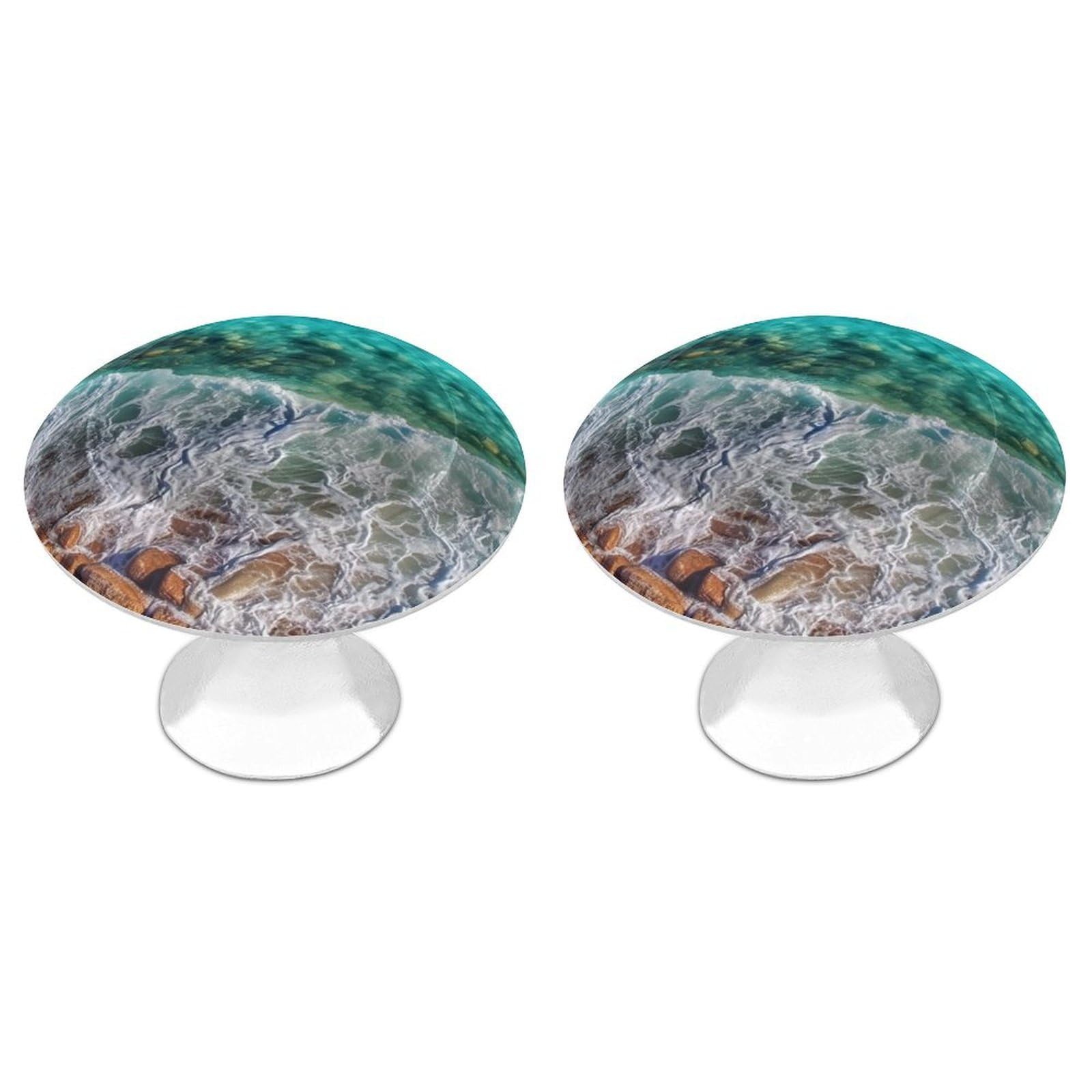 QMNLKH Beach Ocean Waves Cabinet Knobs for Home, Round Drawer Pulls for Kitchen, Personalized Cupboard Handles with Screw, Fashion Dresser Knobs for Office, Drawer Handles, 2 Packs