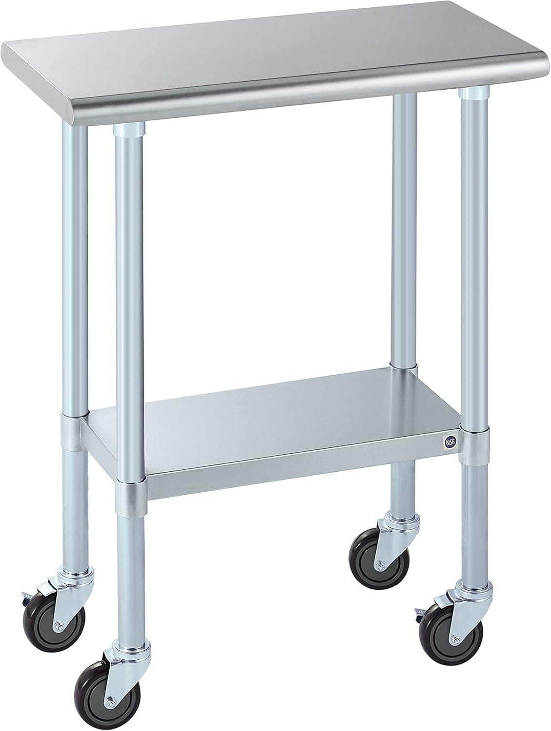 ROCKPOINT Stainless Steel Table for Prep & Work with Caster Wheels 14x30 Inches, NSF Metal Commercial Kitchen Heavy Duty Table with Adjustable Under Shelf and Table Foot for Restaurant, Home and Hotel 14x30inch with Caster