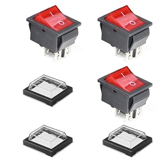 3Pcs Boat Rocker Switch with Protective Cover 4 Pin 2 Position Rocker Toggle Switch ON/Off AC 125V/20A 250V/16A KCD4 Switch for Boat Car Household Appliances