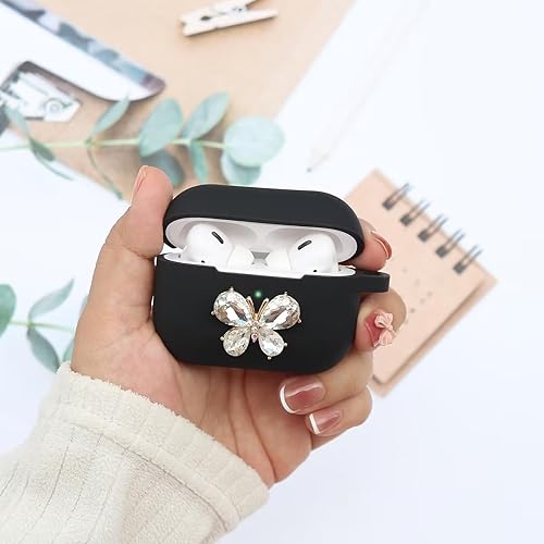 Miniatura 9 de Wonhibo Funda para Airpods Pro, bonita funda de diseño de mariposa para Airpod Pro 2019 con llavero para mujeres y niñas (azul)