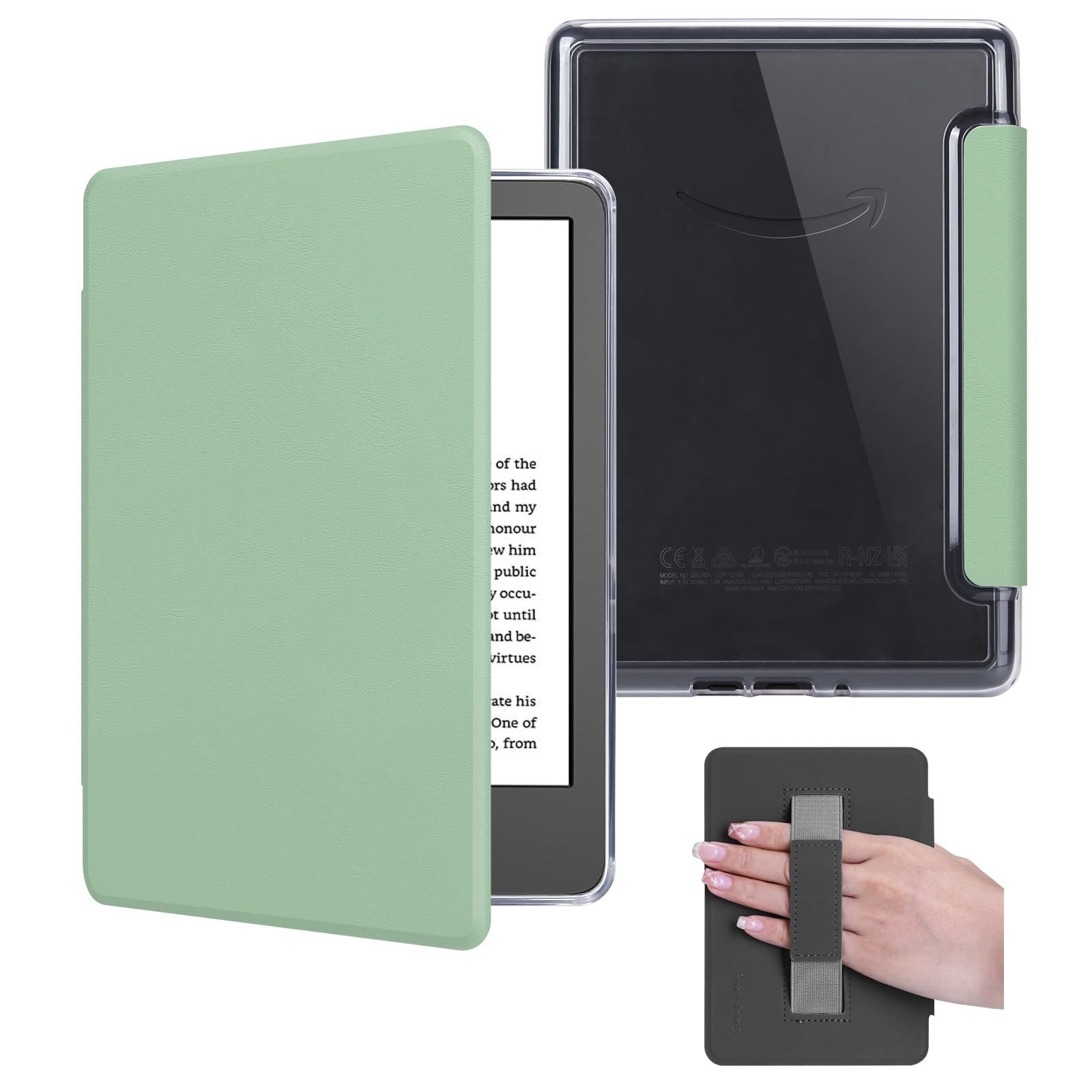 Custodia con cinturino da polso per Kindle Paperwhite da 6 pollici (10a generazione-2018, modello n. PQ94WIF), custodia in pelle PU Lihght e retro rigido trasparente, con funzione sleep/wake