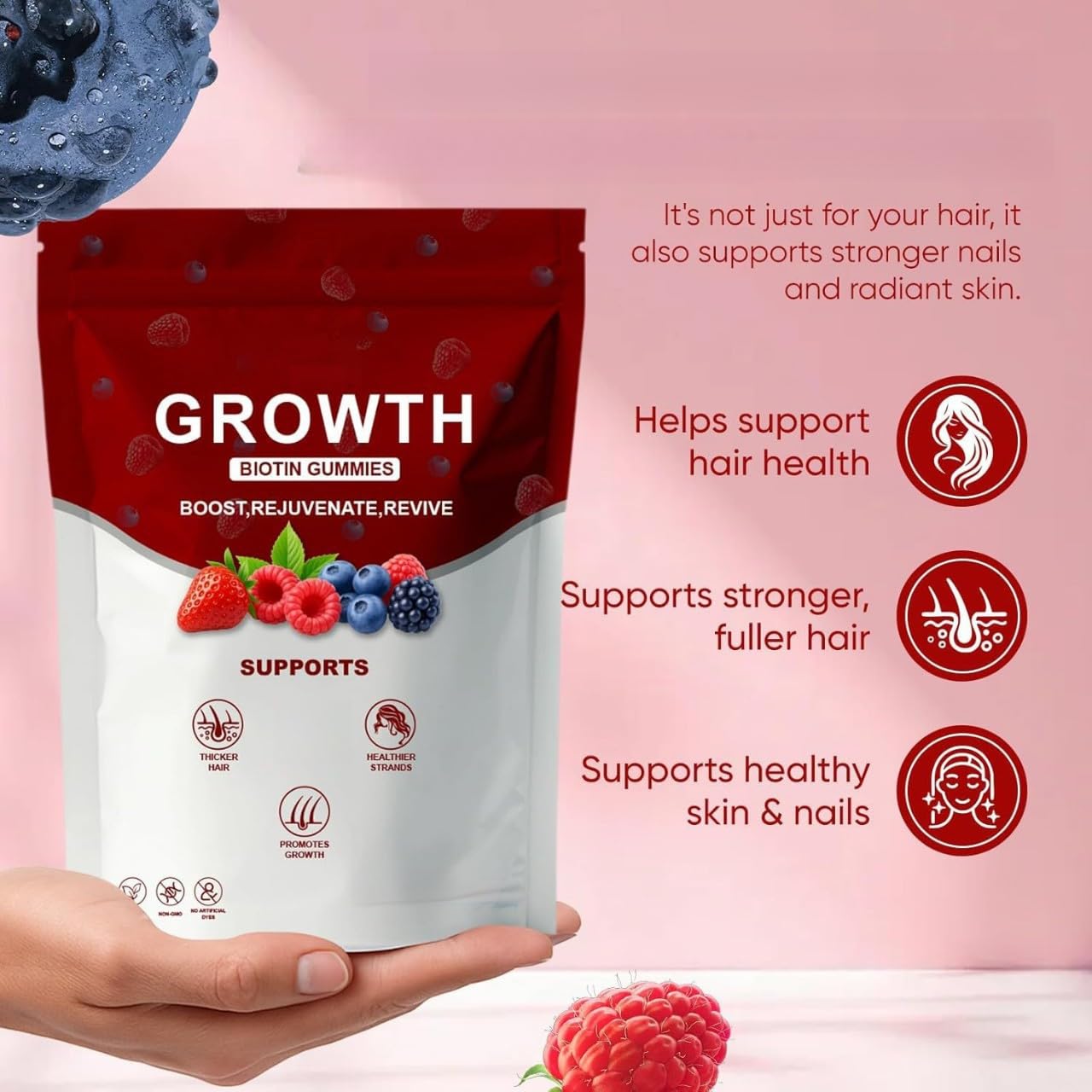 Gummies per Crescita Capelli con Biotina, Collagene & Estratti Vegetali | Supportano la Forza dei Capelli, la Salute della Pelle & delle Unghie, Senza OGM