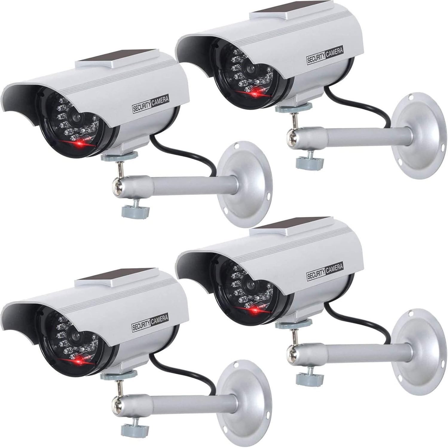 Exсluѕіvе Dіѕсоunt 50% Prісе WALI Solar Powered Bullet Dummy Fake Simulated Surveillance Security CCTV Dome Camera Indoor Outdoor with 1 LED Light, Security Alert Sticker Decal (SOLTC-S4), 4 Packs, Silver