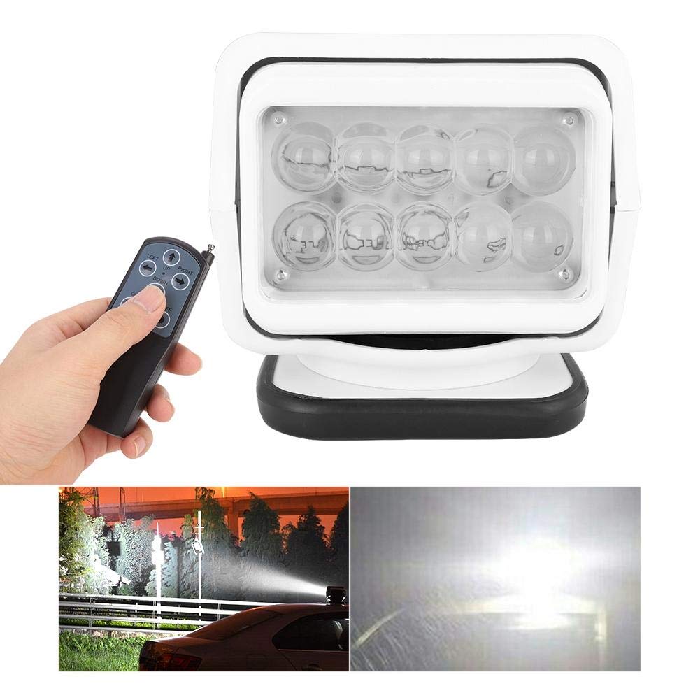 Projecteur LED, projecteur de voiture télécommandé 12V 50W, projecteur de travail rotatif à 360 degrés étanche IP56, éclairage longue portée avec base magnétique pour camions, navires, excavatrices