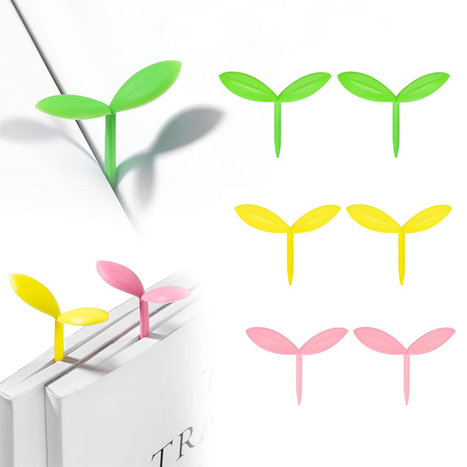 WUDQIJI Sprout Bookmark Pack of 6 Small Green Bookmarks Sprout Small Green Bookmarks Silicone Grass Buds Bookmark Children for Adults Students (3 Colours)