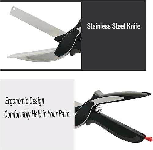 Miniatura 6 de Tijeras para verduras, cortador de alimentos, tijeras de ensalada de acero inoxidable con tabla de cortar integrada, cuchillo de cocina de corte