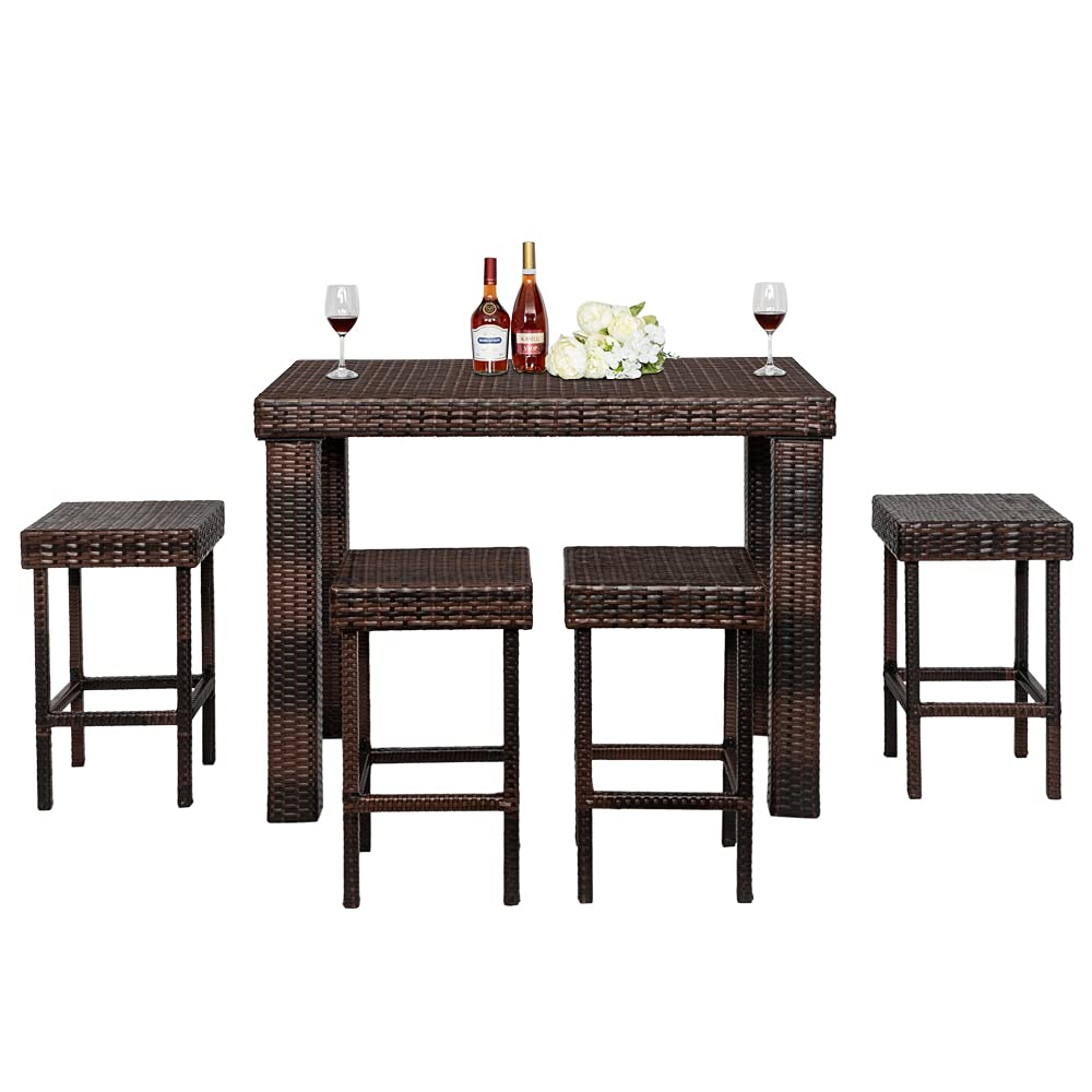 Buy SSLine 5Piece Patio Bar Table Stool Set Outdoor Rattan Bar Dining
