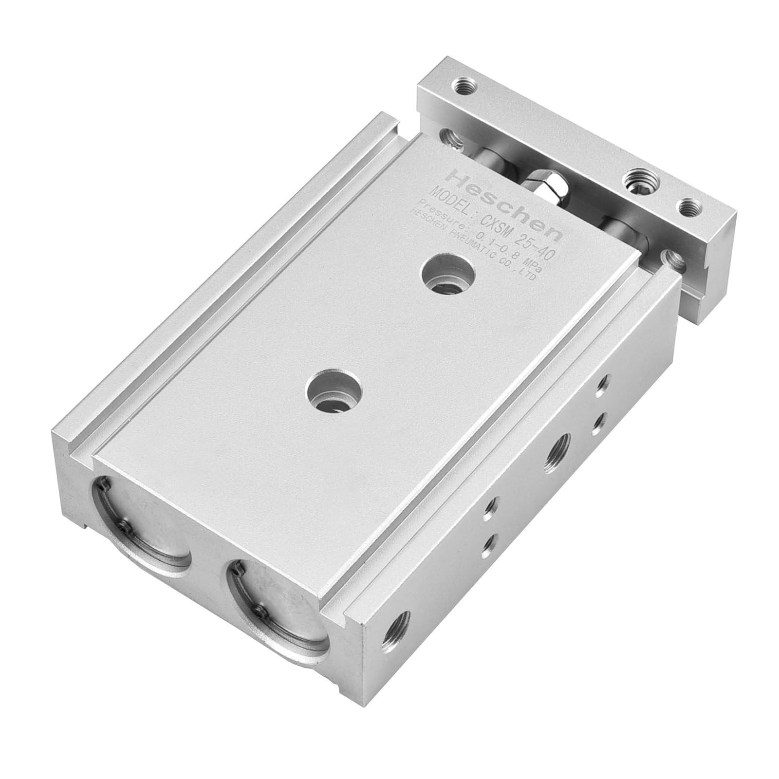 Heschen Doppelter Aluminium-Luftzylinder, CXSM 25-40, Führungsstangen-Platte, Doppelstabgeführt, Pneumatisches Gleitlager, Gepolstert, 25mm Bohrung, 40mm Hub, Doppelt Wirkend