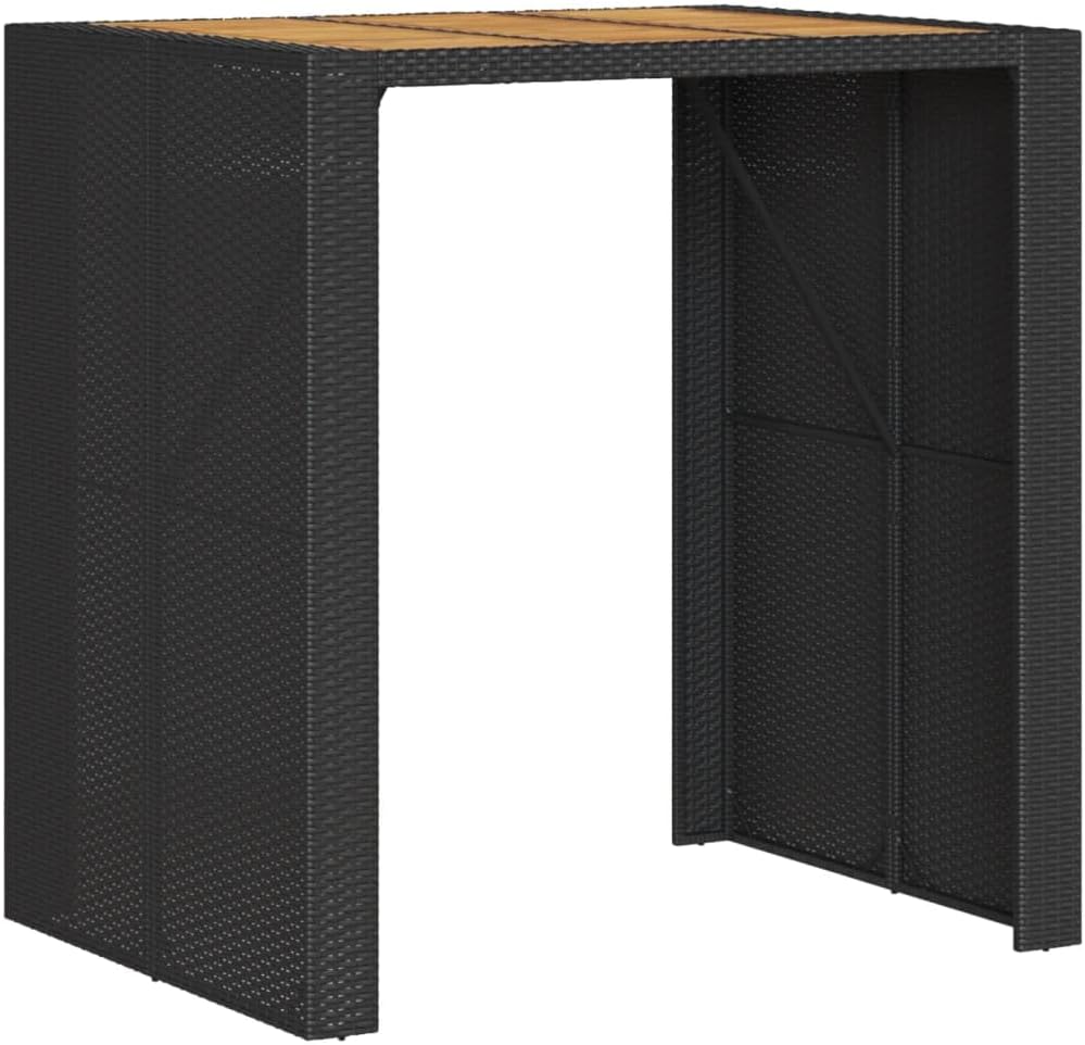 Accent Table Side Table Dining Table Outdoor Side Tables Poly Rattan Patio Bar Table with Acacia Wood Top Gray 57.1x31.5x43.3 for Patio Balcony Terrace Outdoors