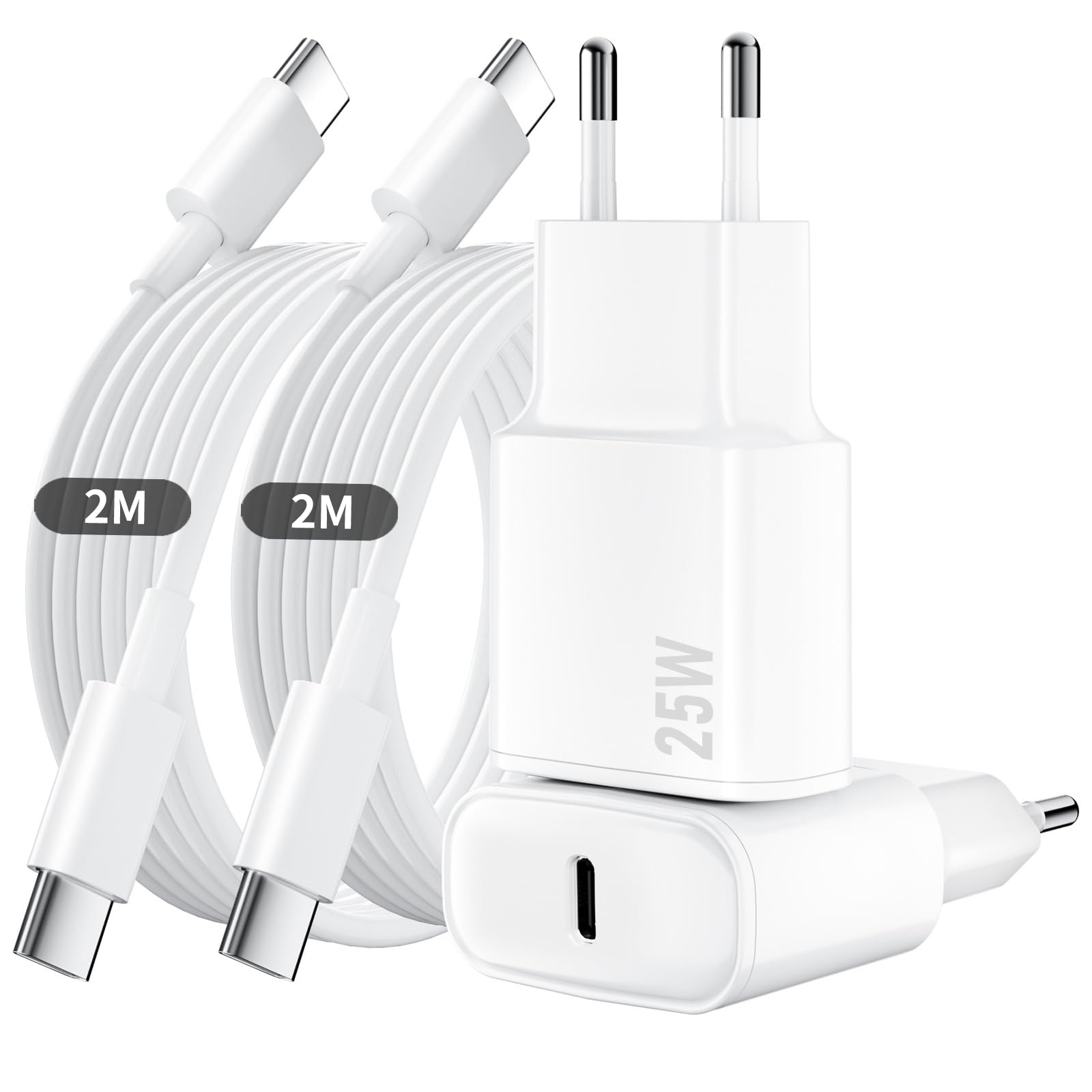 25W für Ladekable iPhone 17 16 15, 2er-USB C Ladekabel Netzteil Stecker | mit 2M Schnellladekabel für iPhone 17/ air/ 17e/ 16/ 16e/ 15/ Pro/ Pro Max/ Plus